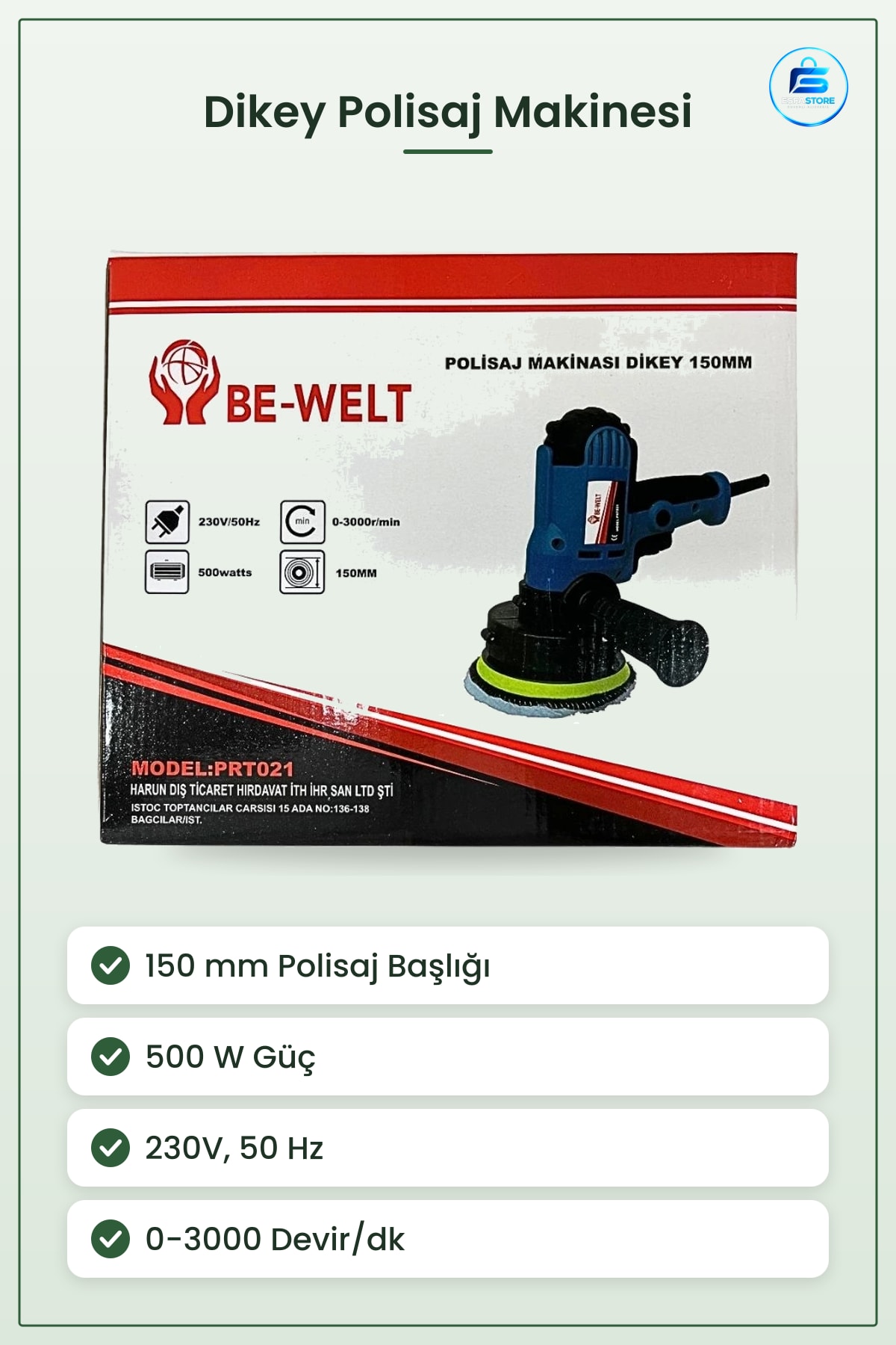 Dikey Polisaj Makinesi 150 mm 500 W 230V Elektrikli Cila Parlatma Yüzey Bakım Aleti