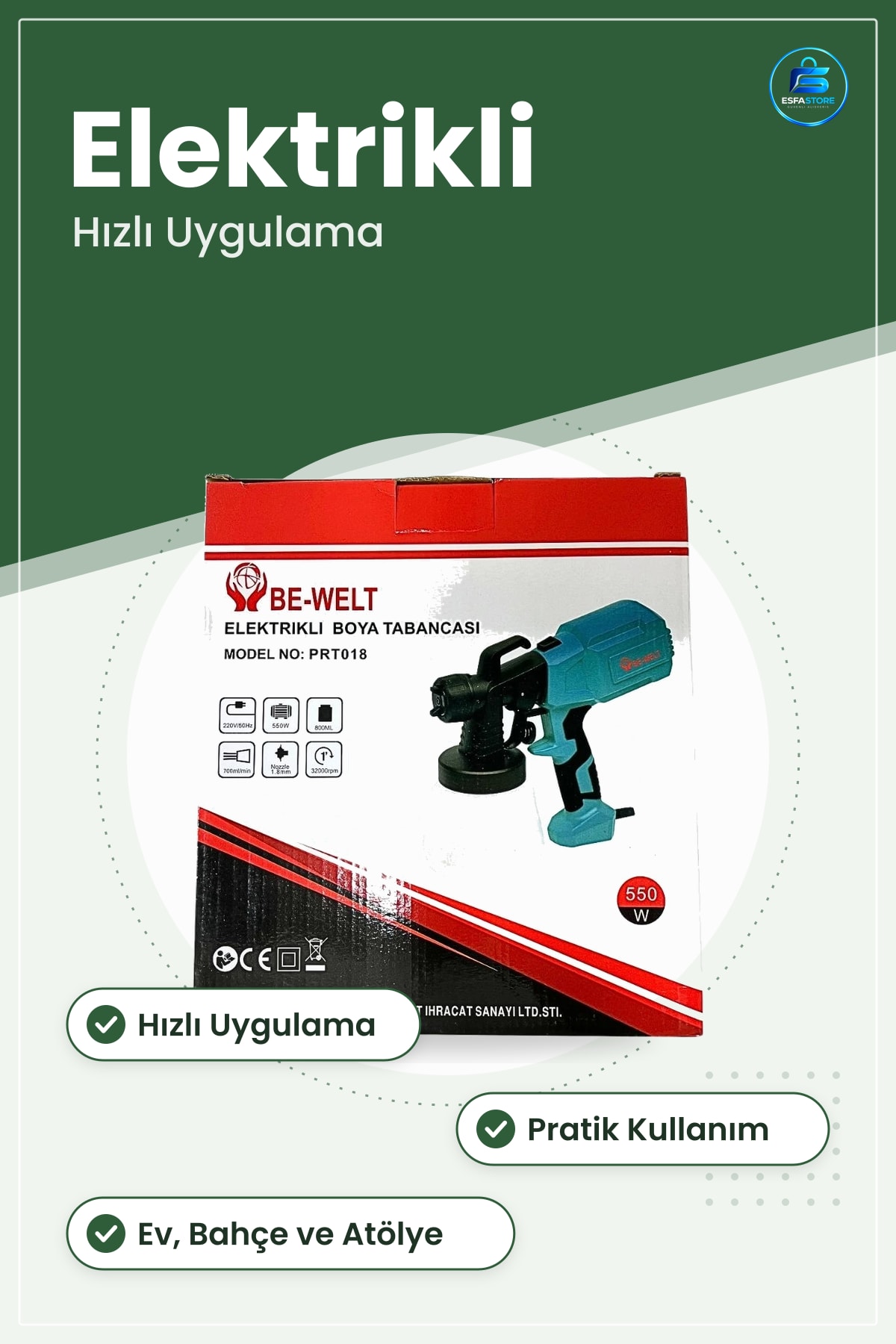 Elektrikli Boya Tabancaı Hızlı Uygulama Pratik Kullanım Boyama Rötuş Ev Bahçe Hobi Atölye