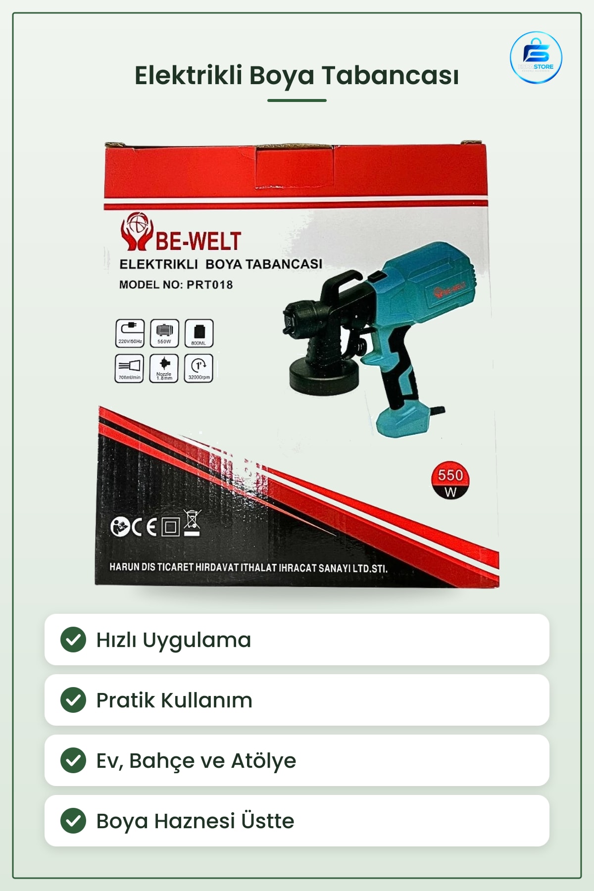 Elektrikli Boya Tabancaı Hızlı Uygulama Pratik Kullanım Boyama Rötuş Ev Bahçe Hobi Atölye