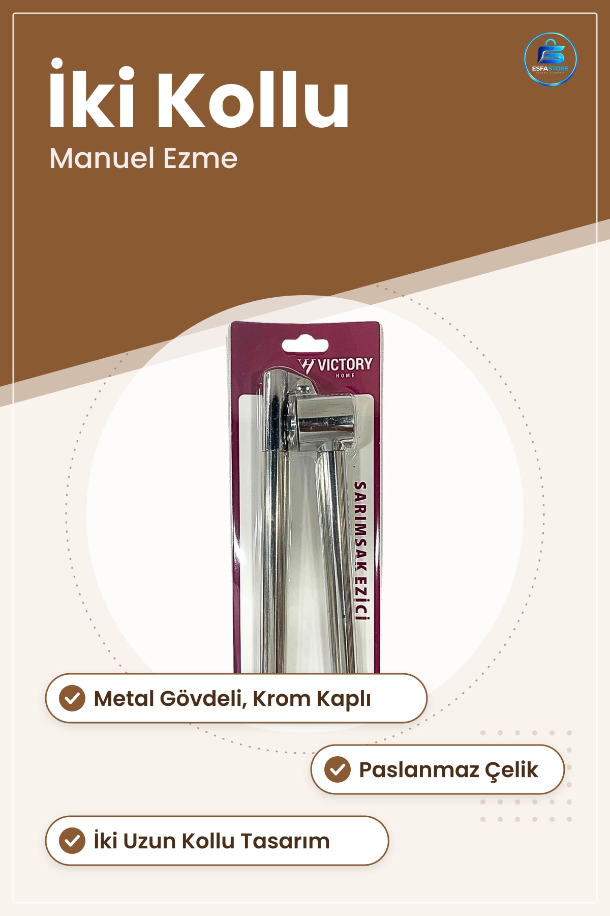 Sarımsak Ezici Metal Paslanmaz Çelik Manuel Mutfak Pratik Ezme Aleti Kolay Kullanım Krom Kulplı