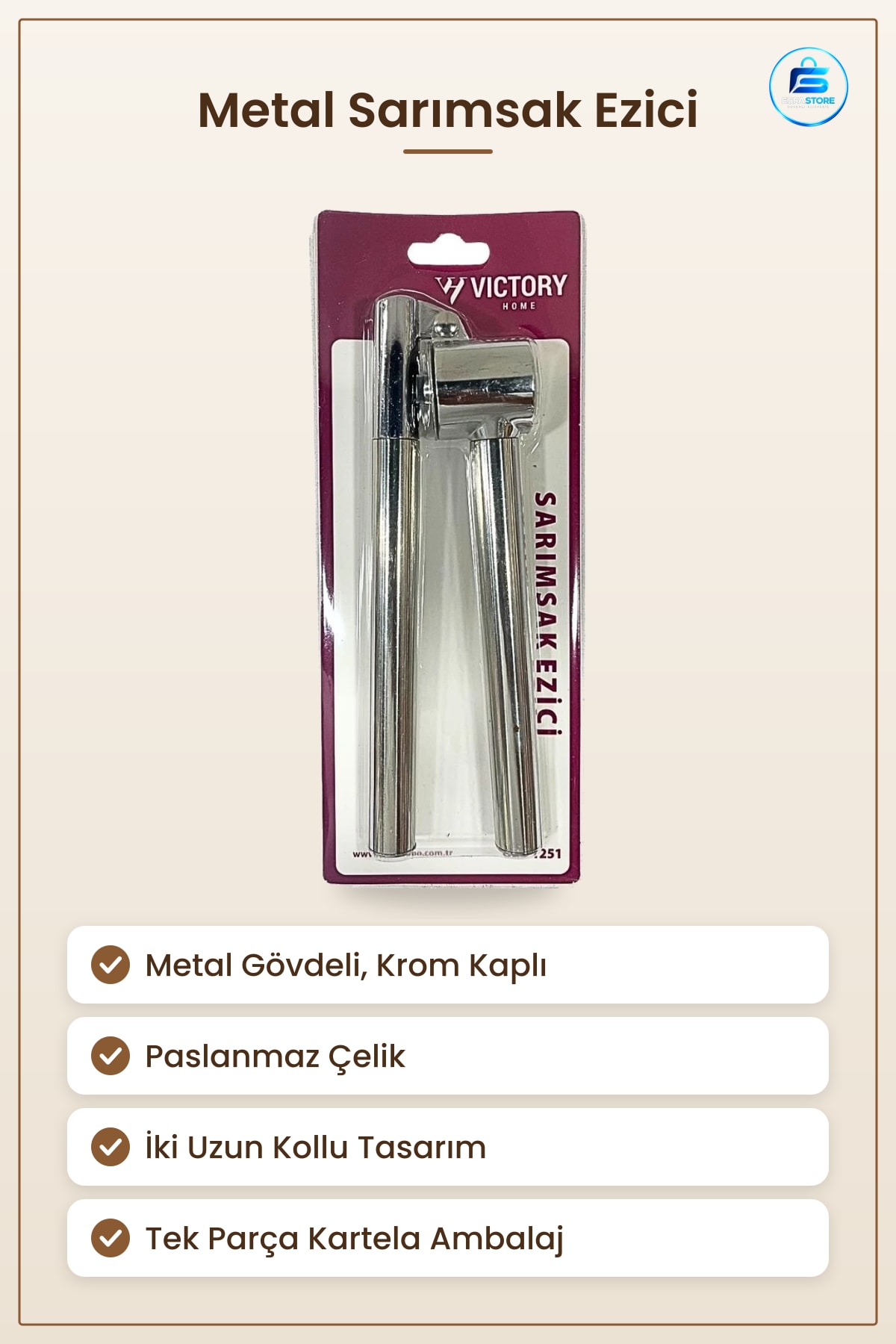 Sarımsak Ezici Metal Paslanmaz Çelik Manuel Mutfak Pratik Ezme Aleti Kolay Kullanım Krom Kulplı