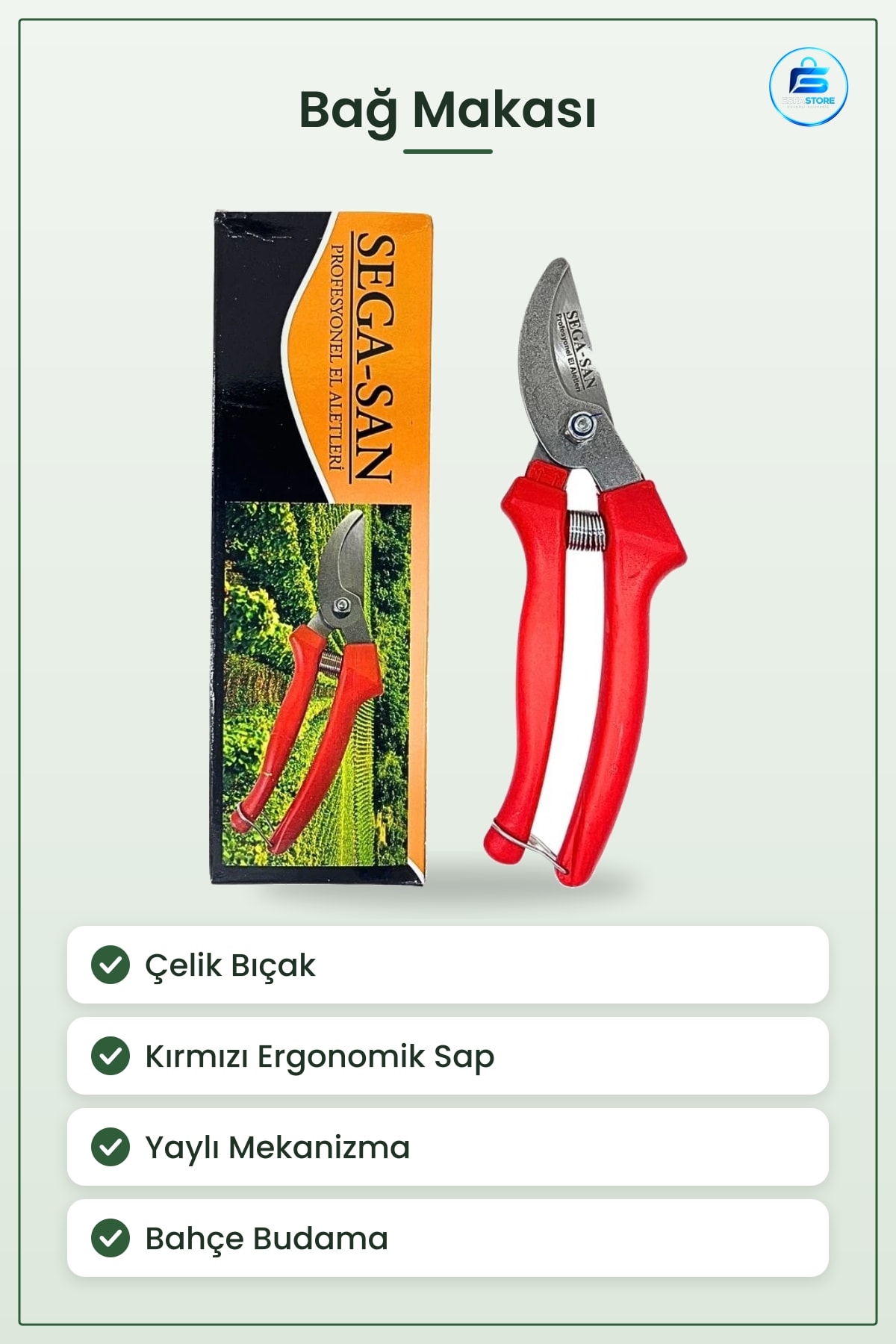 Bağ Makası Bağe Budama Dal Kesme Aracı Profesyonel Kırmızı Saplı Çelik Bıçak Pratik Kullanım