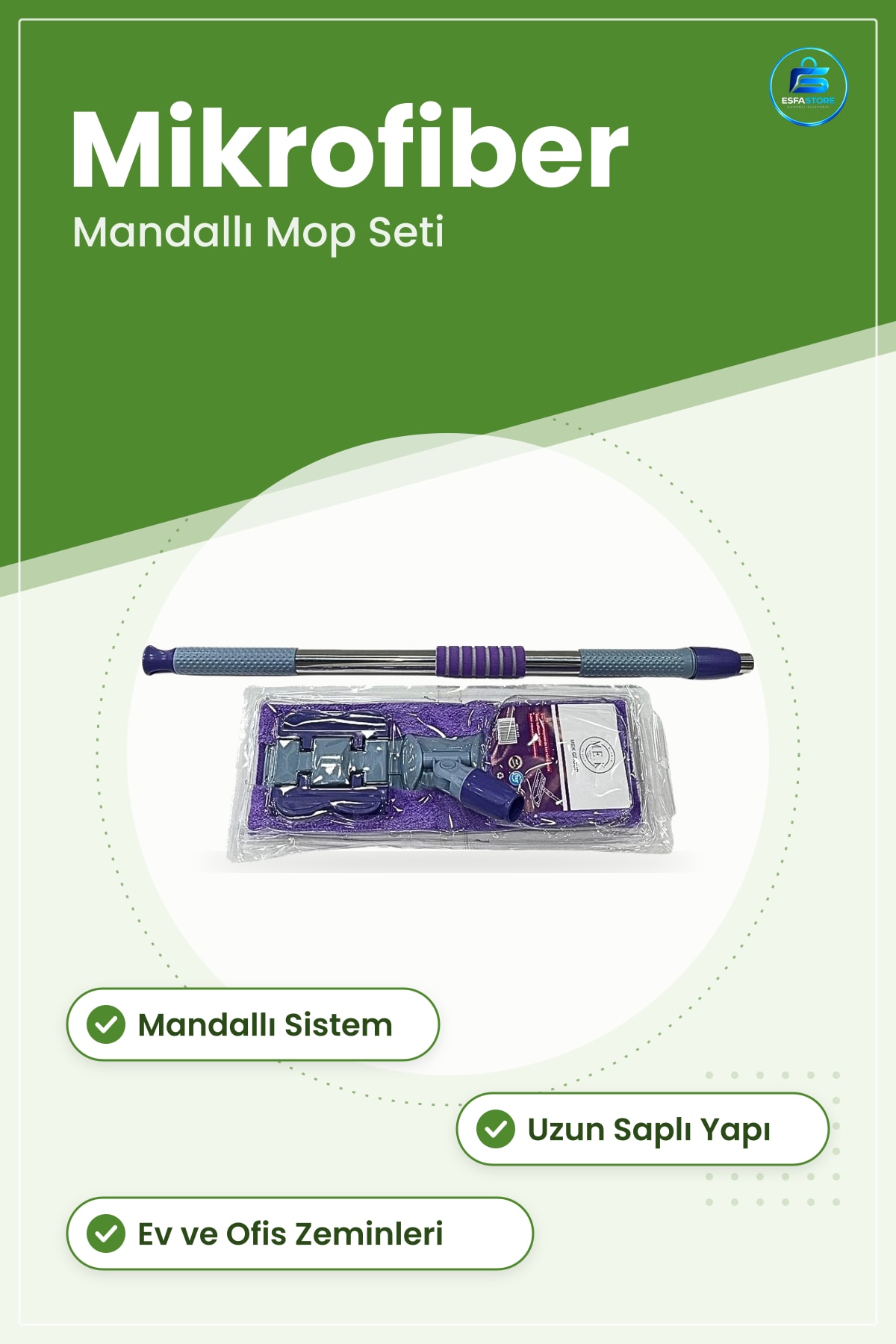 Mandallı Mikrofiber Mop Seti Paslanmaz Sap Mor Yer Silme Başlık Dönen Pratik Zemin Temizlik Ev Ofis