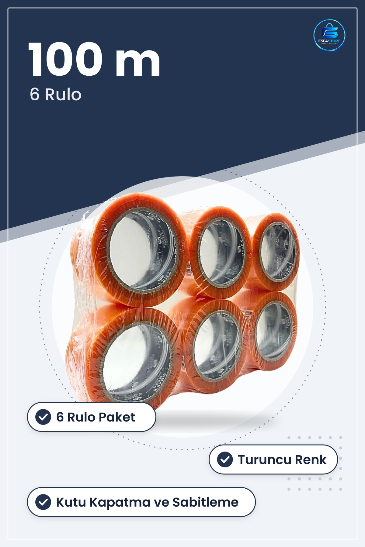 Turuncu Hotmelt Koli Bandı 100 m 6 Rulo Kutu Kapatma Paket Sabitleme Yapışkanlı Şerit