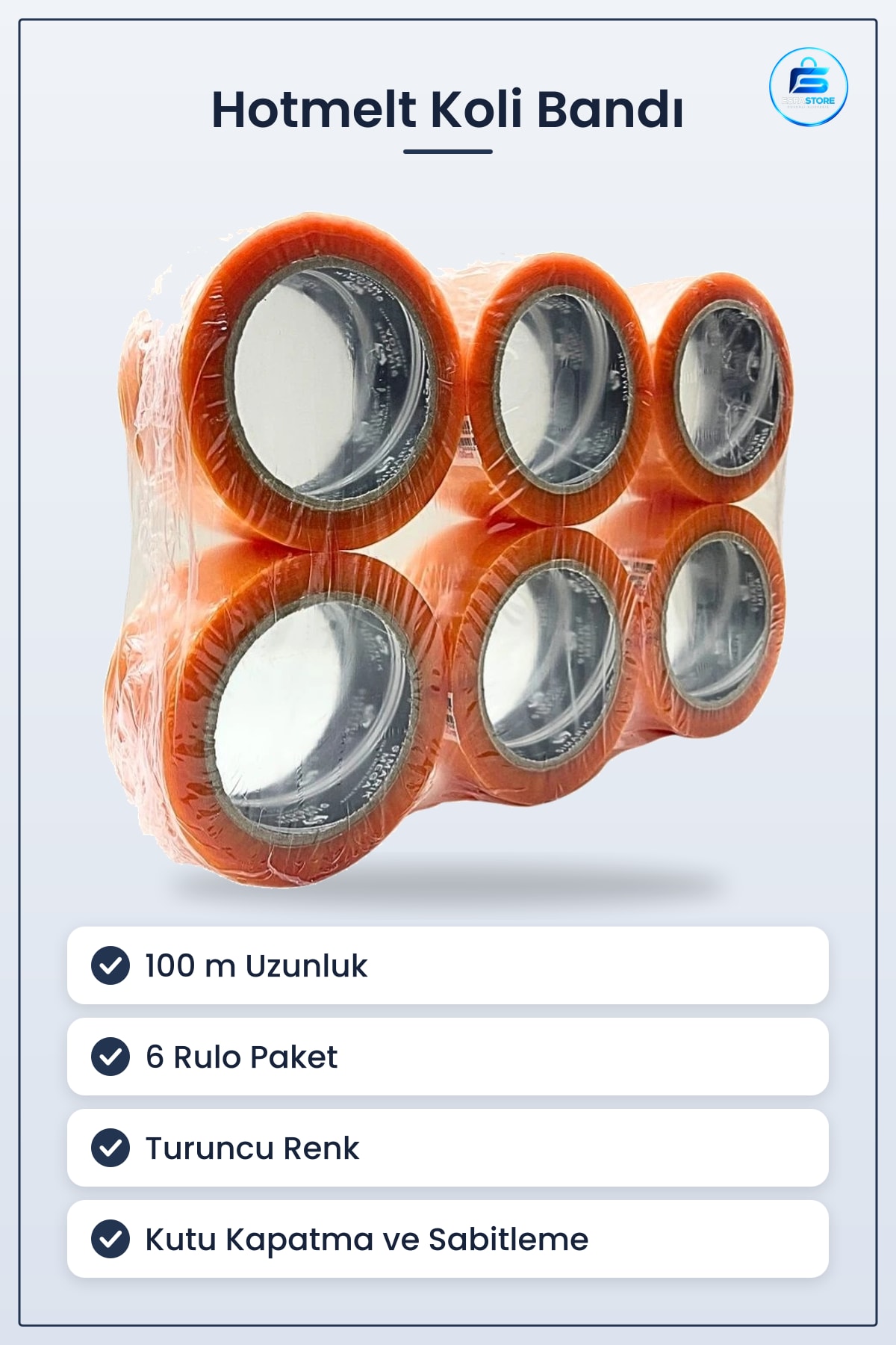 Turuncu Hotmelt Koli Bandı 100 m 6 Rulo Kutu Kapatma Paket Sabitleme Yapışkanlı Şerit