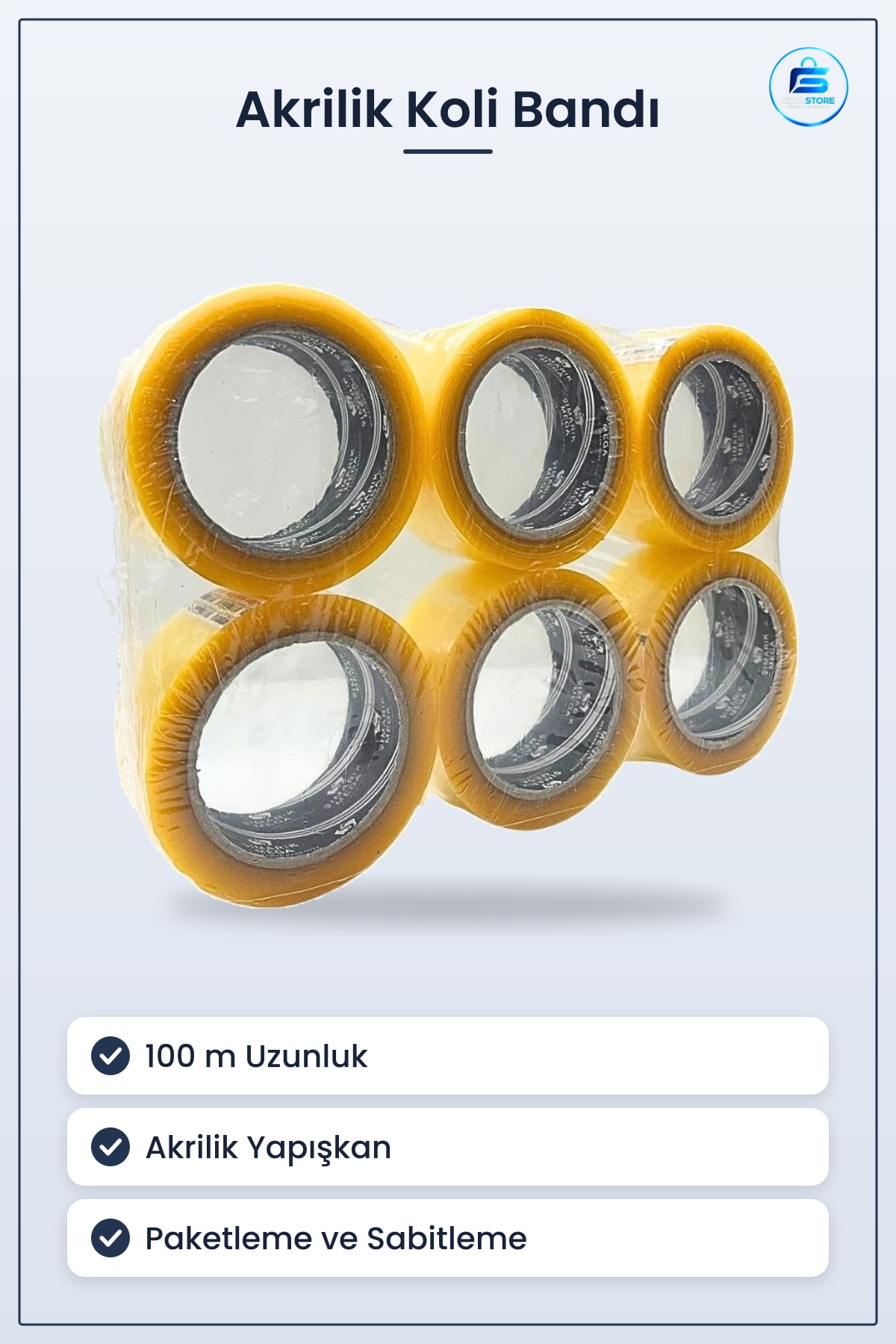 Koli Bandı Akrilik 100 m 1 Adet Paketleme ve Sabitleme İşleri İçin Yapışkanlı Hırdavat Bant