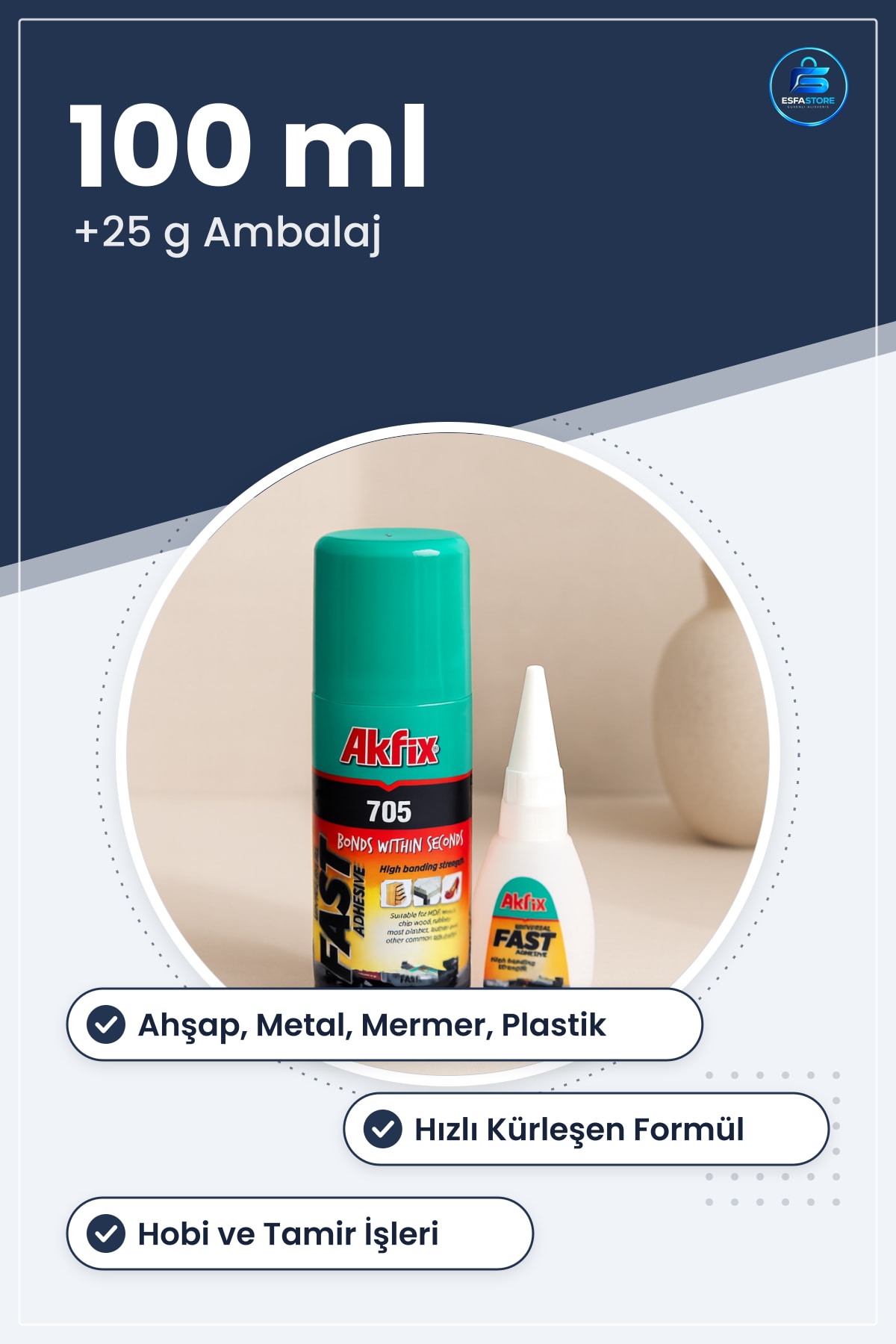 Hızlı Çok Yüzeyli Yapıştırıcı 100 ml + 25 g Ahşap Metal Mermer Plastik İçin Hobi ve Tamir