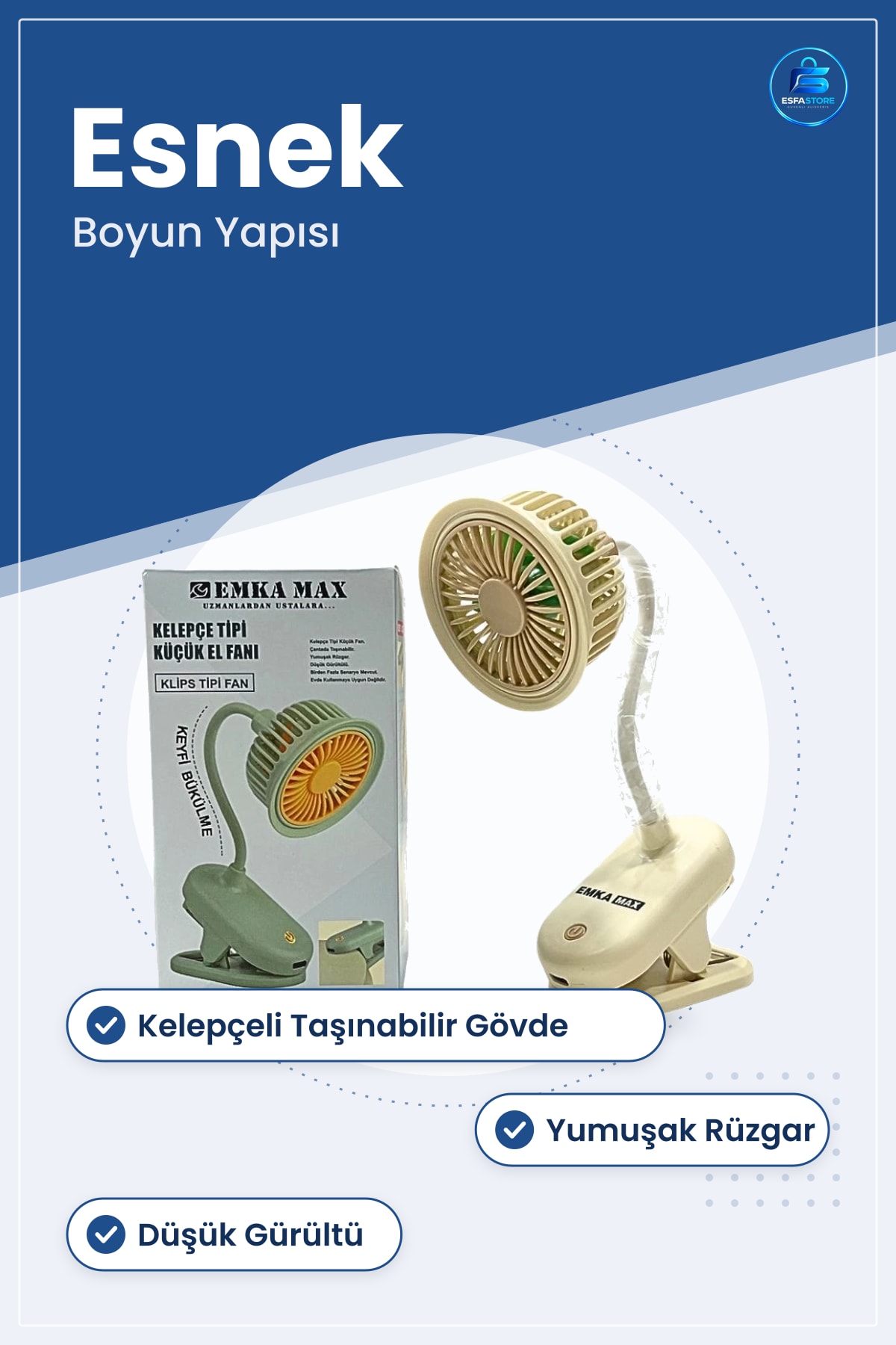 Kelepçe Tipi Küçük El Vantilatör Taşınabilir Esnek Boyunlu Klipsli Masa Yumuşak Rüzgar