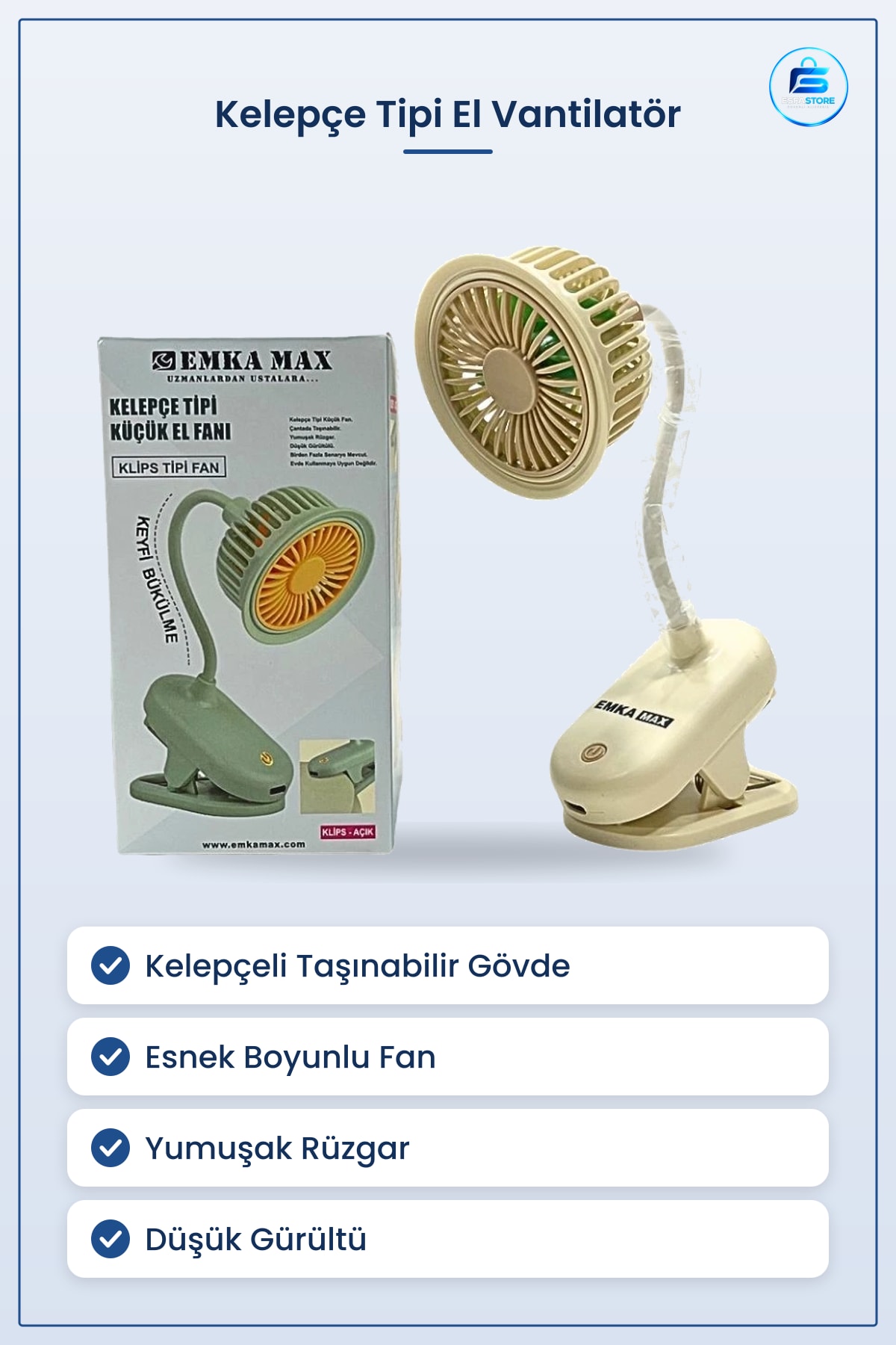 Kelepçe Tipi Küçük El Vantilatör Taşınabilir Esnek Boyunlu Klipsli Masa Yumuşak Rüzgar