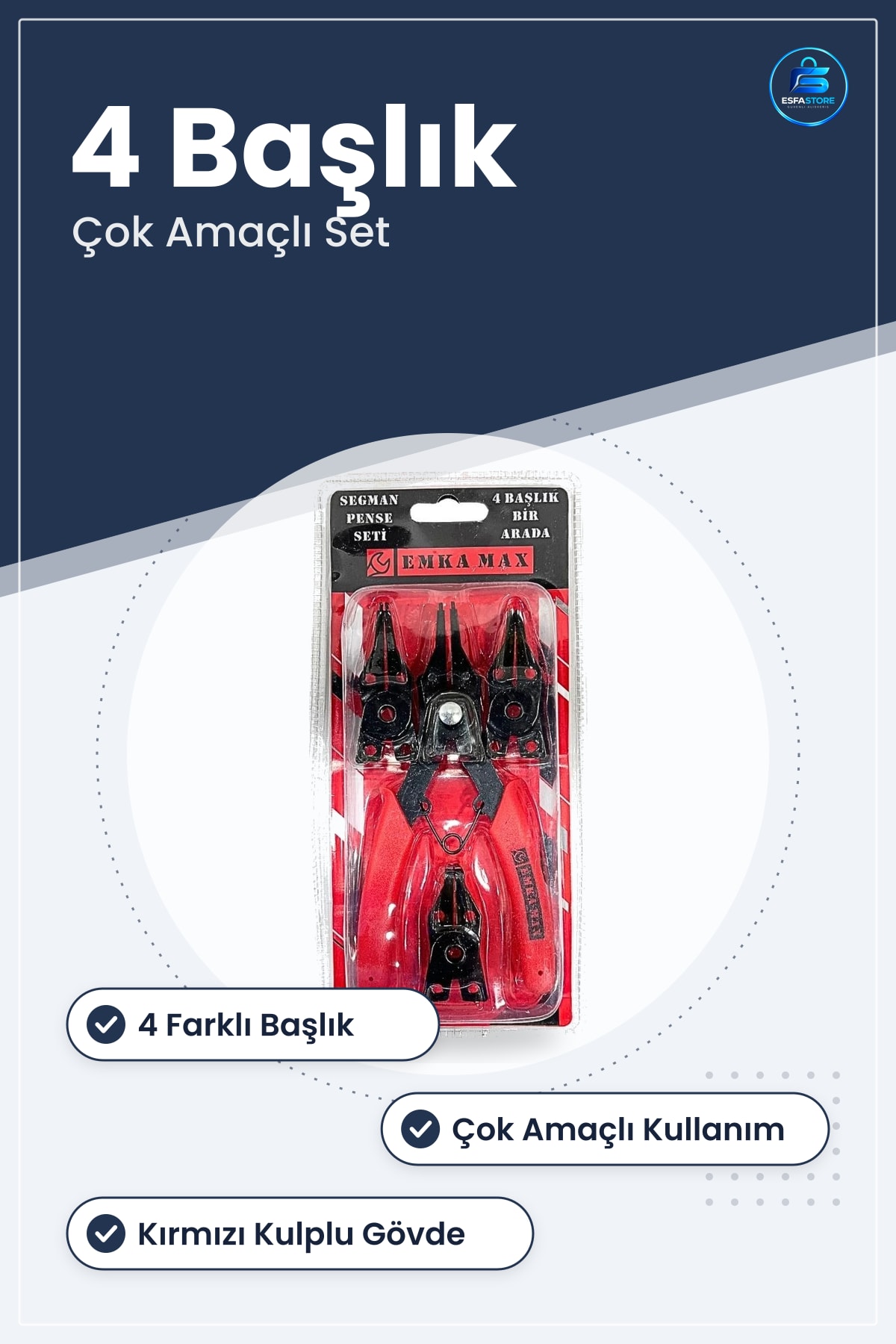 Segman Pense Seti 4 Başlıklı Dış İç Bir Arada Hırdavat Mekanik Tamir El Aleti Çok Amaçlı