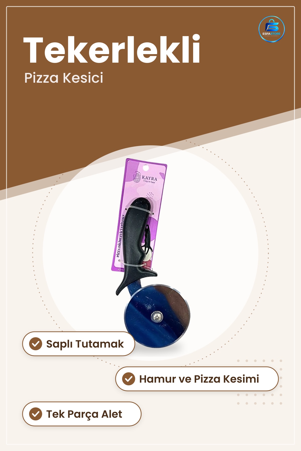 Pizza Dilimleyici Epinox Tekerlekli Kesici Mutfak Hamur Yemek Hazırlık Pratik Kullanım Kesme Aleti