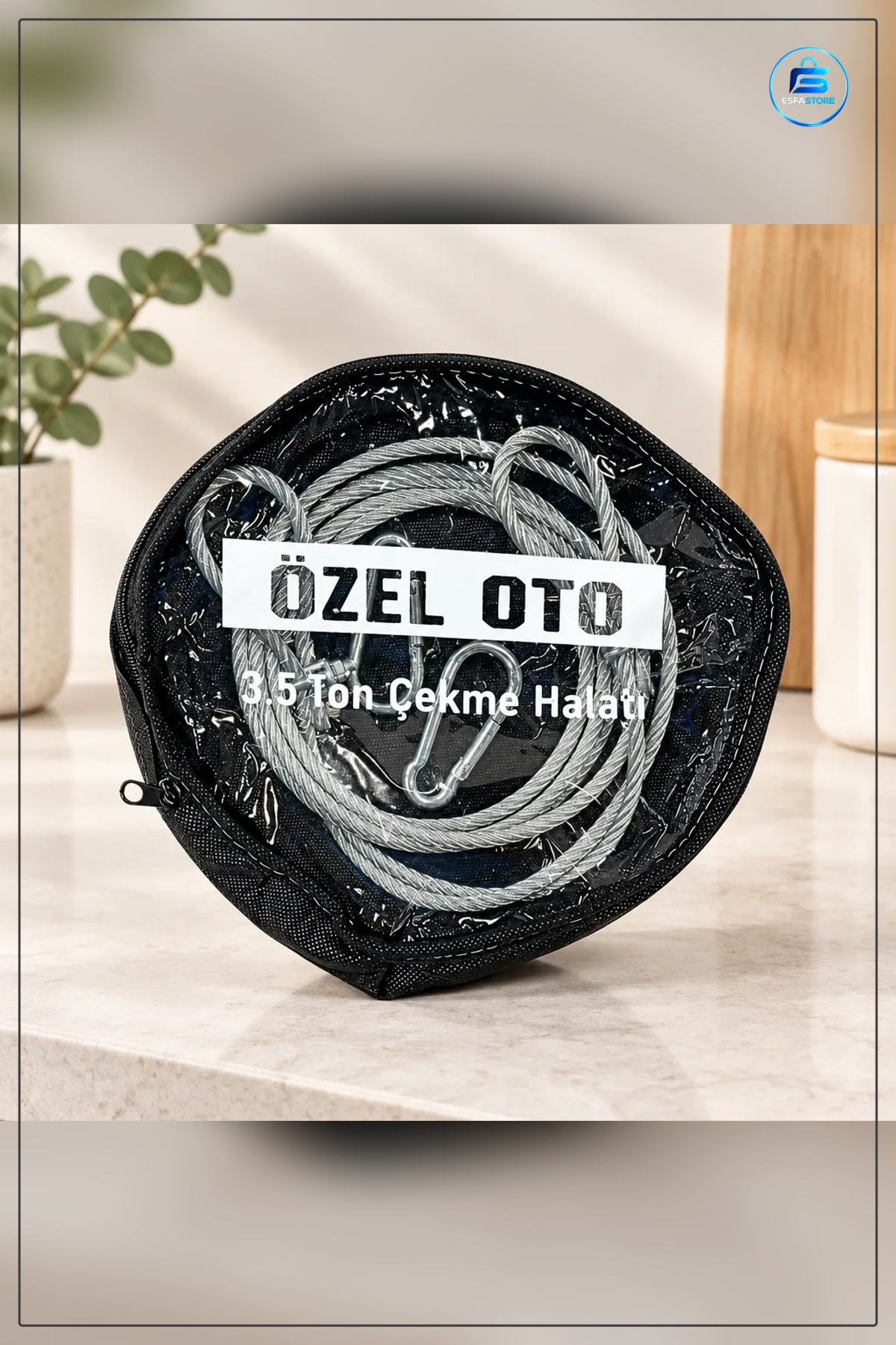 Çelik Araç Çekme Halatı 3.5 Ton Karabinalı Oto Yol Yardım Taşıma Çantalı Kullanışlı