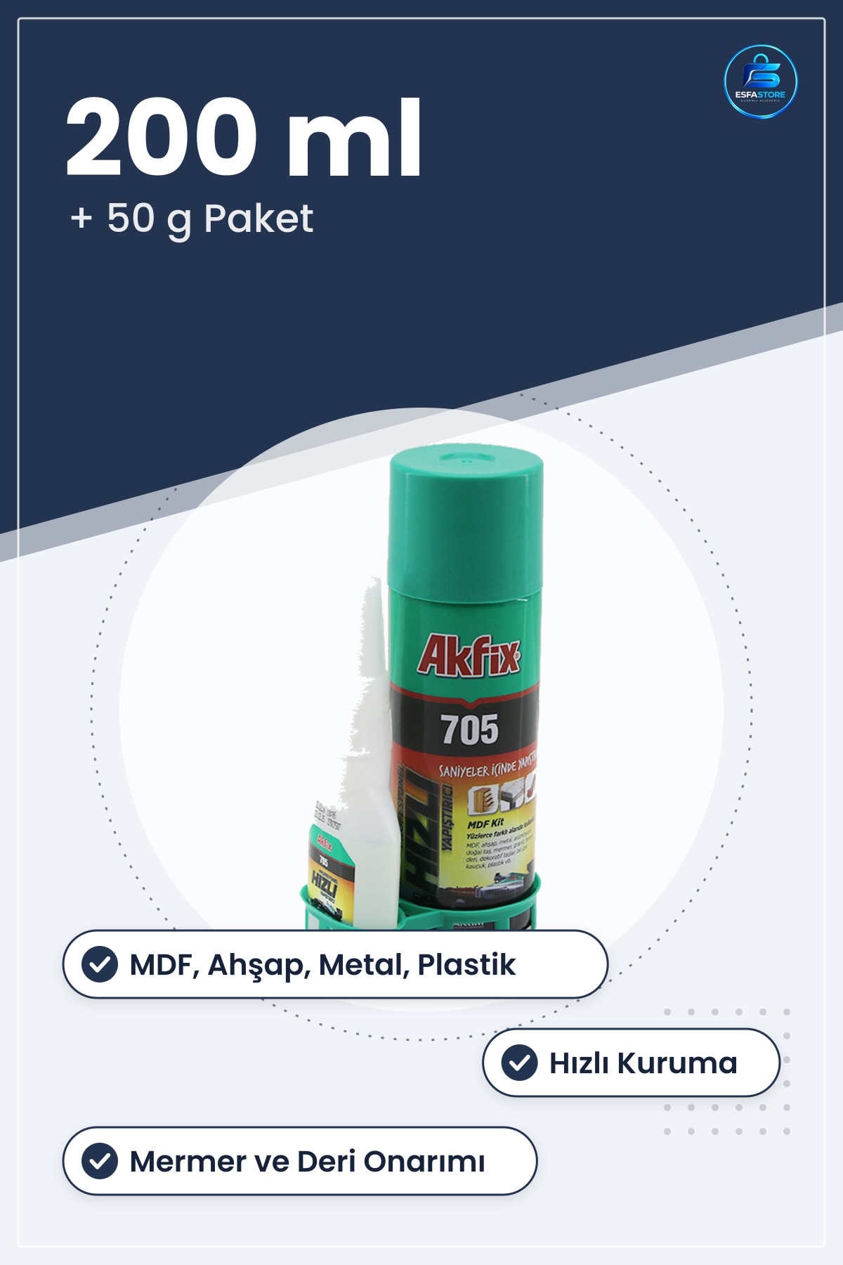 Hızlı Çok Amaçlı Yapıştırıcı 200 ml ve 50 g MDF Ahşap Metal Plastik Tamir Seti Mermer
