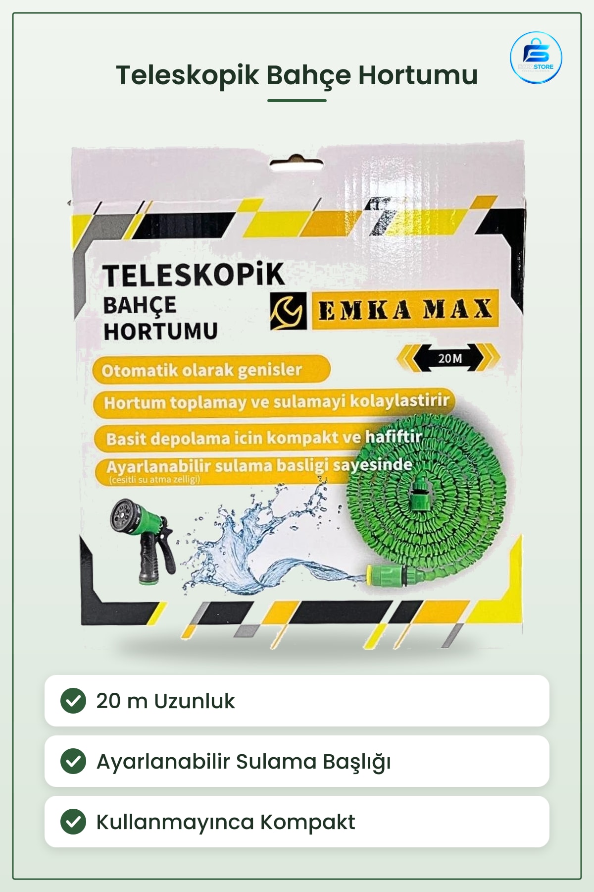 Teleskopik Bahçe Hortumu 20 m Yeşil Esnek Genleşen Sulama Hortum Toplama Ürünü Dış Mekan
