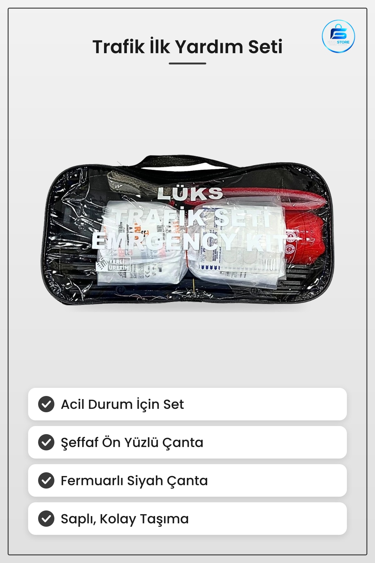 Trafik Acil Durum İlk Yardım Seti Kare Lüks Şeffaf Çantalı Araç Güvenliği Ekipmanı