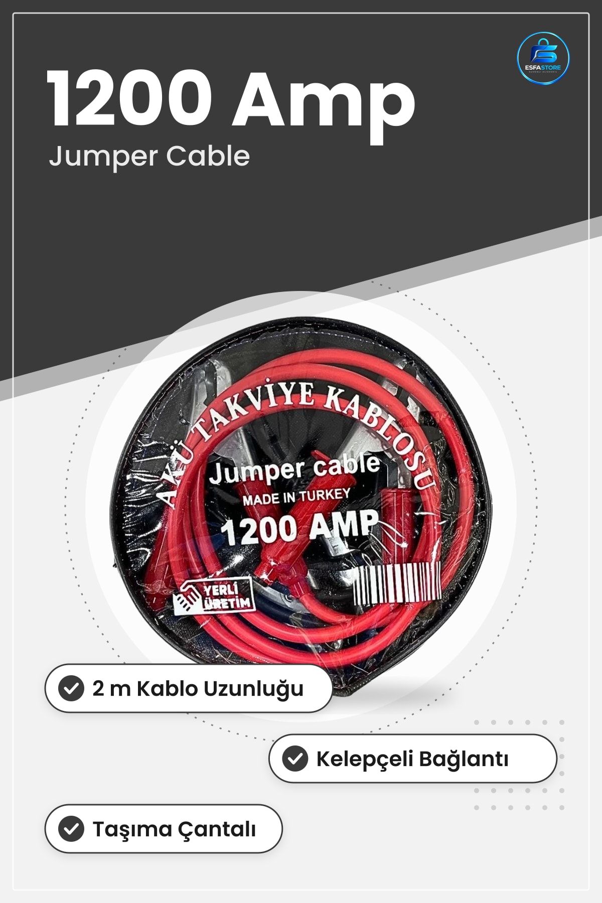 Akü Takviye Kablosu Amp 2 m Araç Bağlantı Kelepçeli Jumper Cable Oto Aksesuar Seti