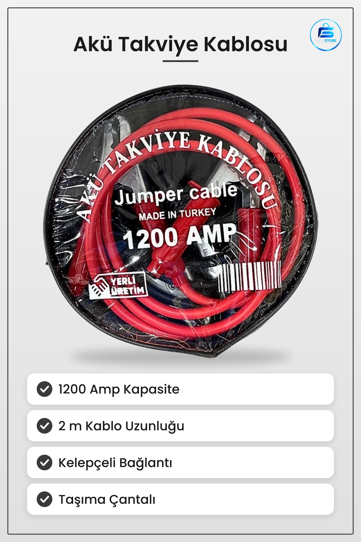 Akü Takviye Kablosu Amp 2 m Araç Bağlantı Kelepçeli Jumper Cable Oto Aksesuar Seti