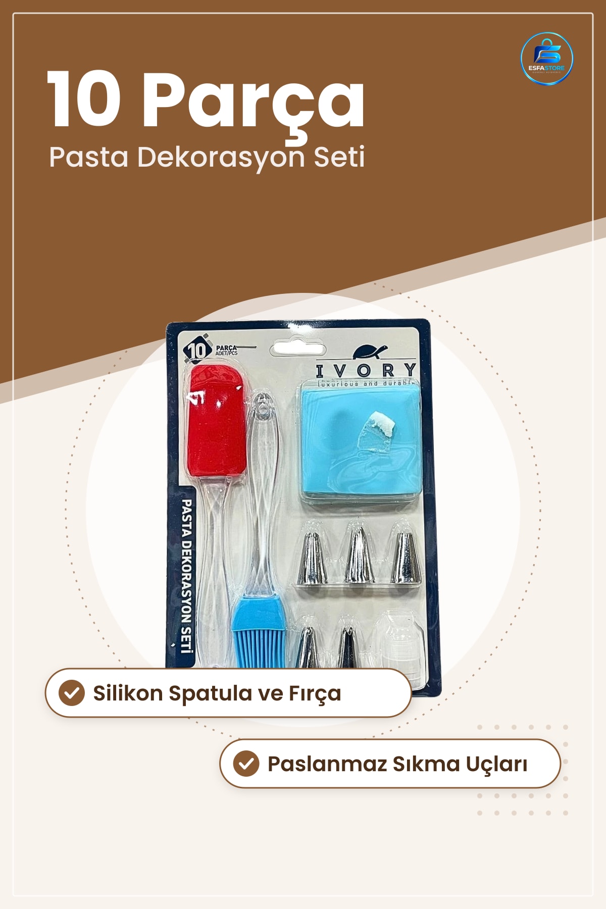 10 Parça Pasta Dekorasyon Seti Kek Fırın Aksesuarı Silikon Fırça Spatula Sıkma Torbası Uçları
