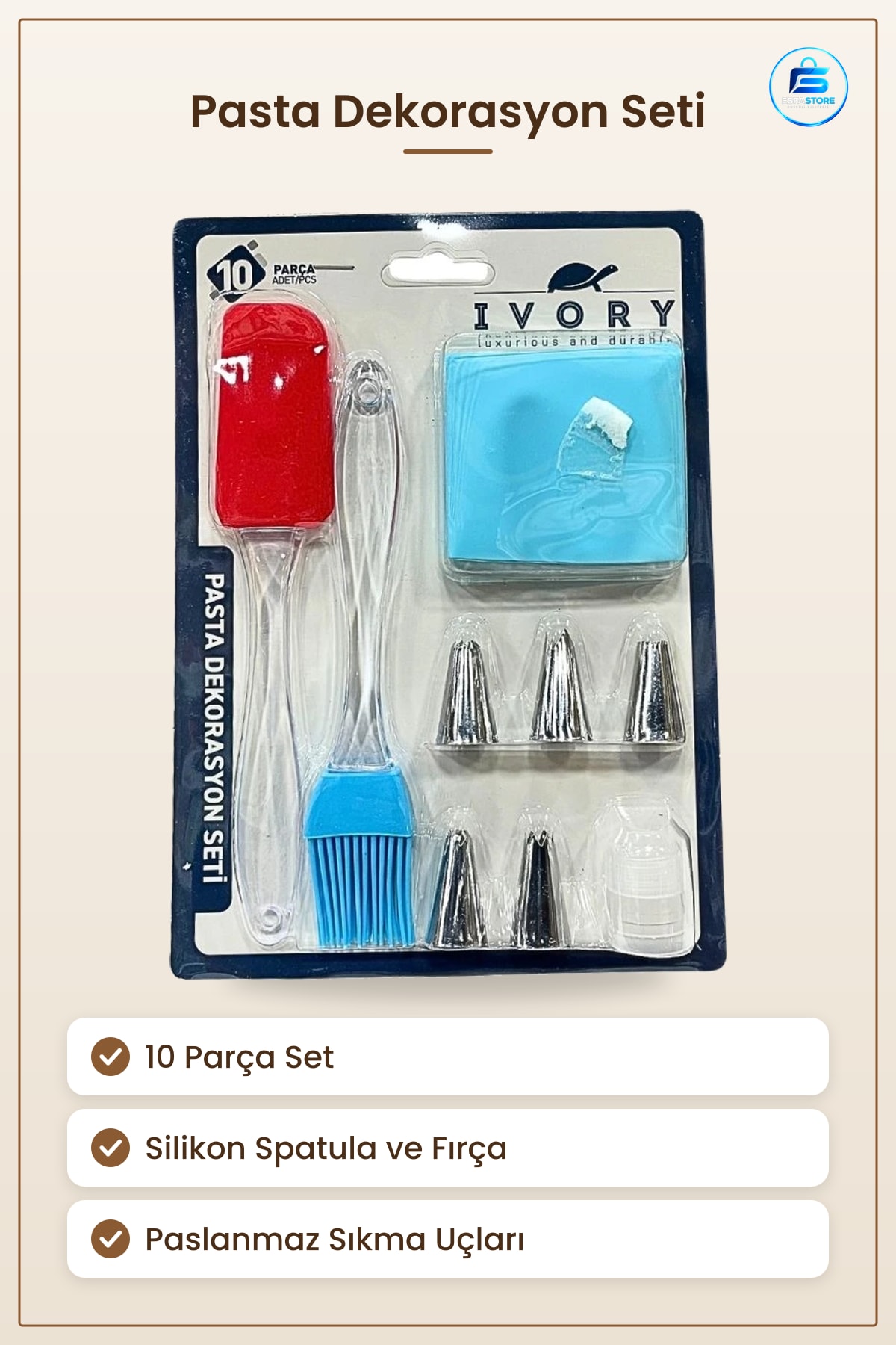 10 Parça Pasta Dekorasyon Seti Kek Fırın Aksesuarı Silikon Fırça Spatula Sıkma Torbası Uçları