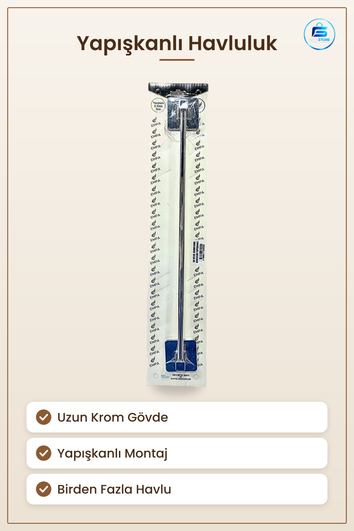 Yapışkanlı Uzun Krom Havluluk Banyo Mutfak Havlu Asklığı Duvar Montaj Paslanmaz Pratik