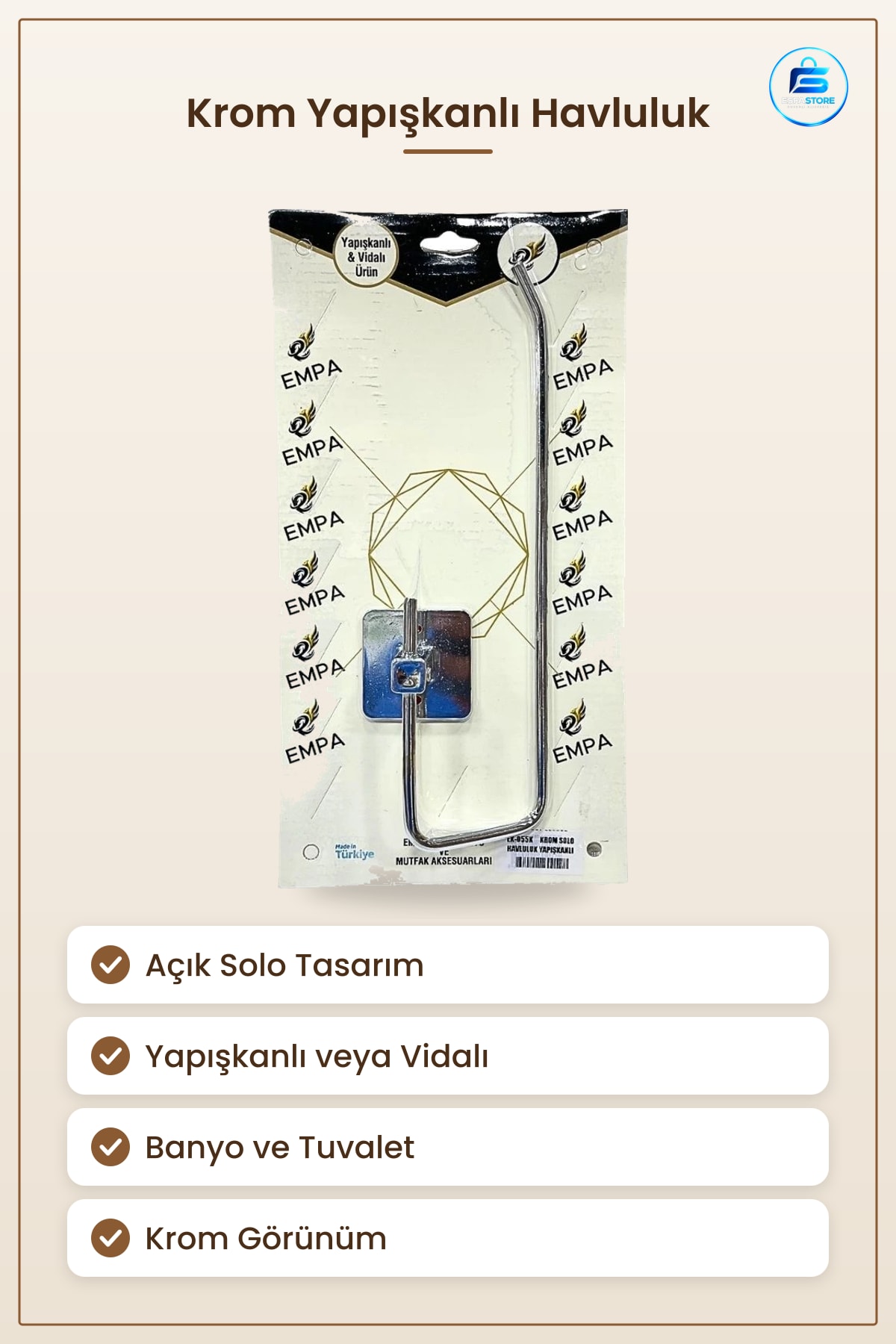 Krom Açık Solo Havluluk Yapışkanlı Banyo Askısı Tuvalet Havlu Asma Montaj Kolay Kurulum