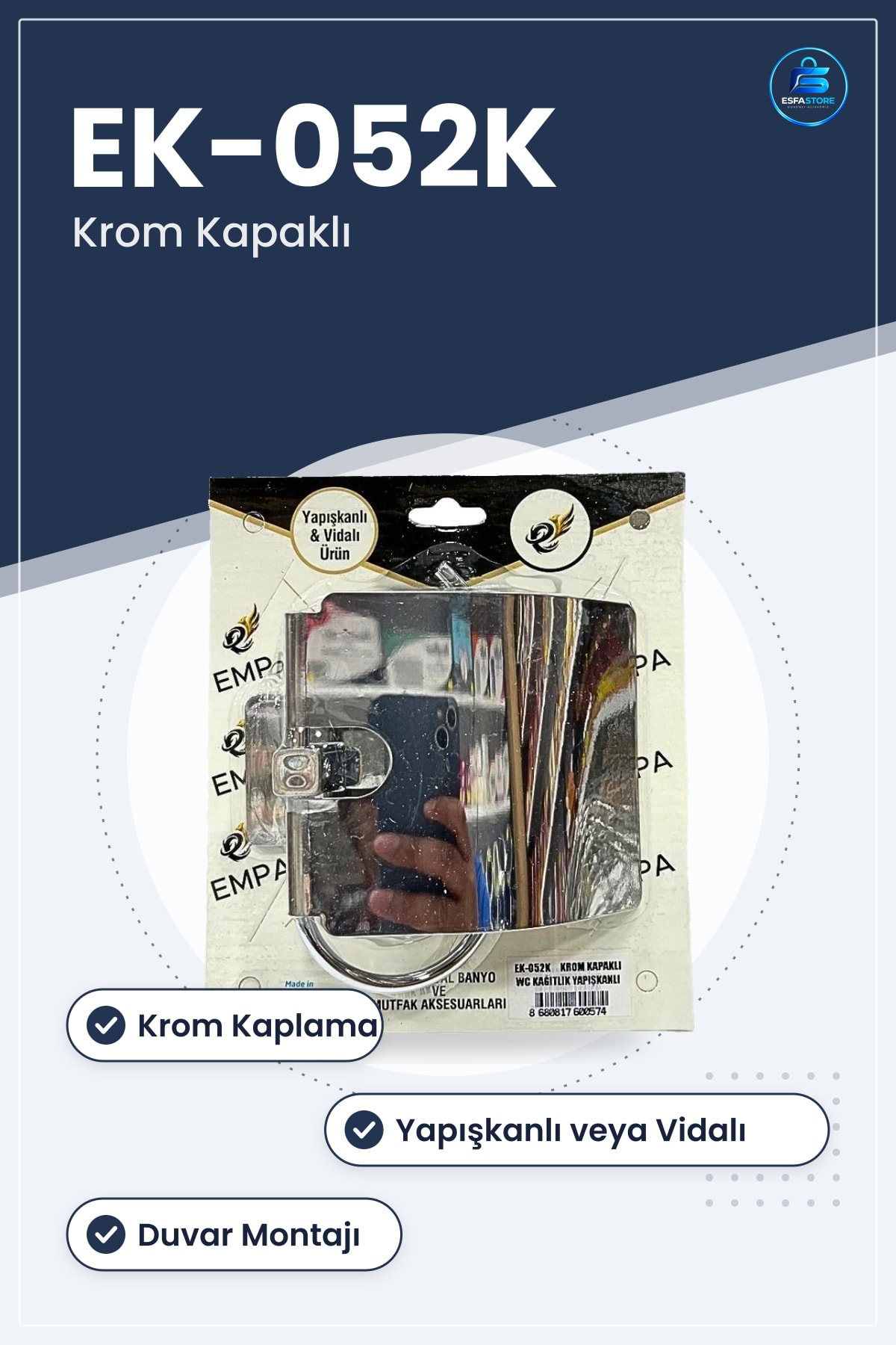Tuvalet Kağıtlığı Krom Kapaklı Yapışkanlı WC Banyo Aksesuarı Duvar Montaj Pratik Kullanım