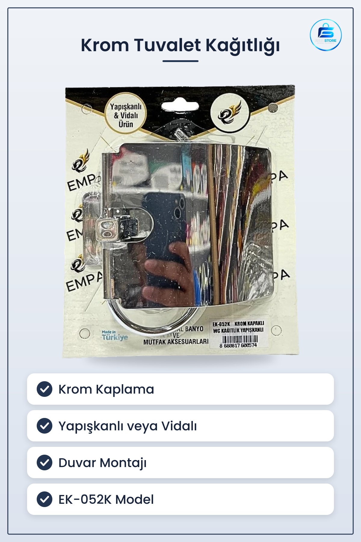 Tuvalet Kağıtlığı Krom Kapaklı Yapışkanlı WC Banyo Aksesuarı Duvar Montaj Pratik Kullanım