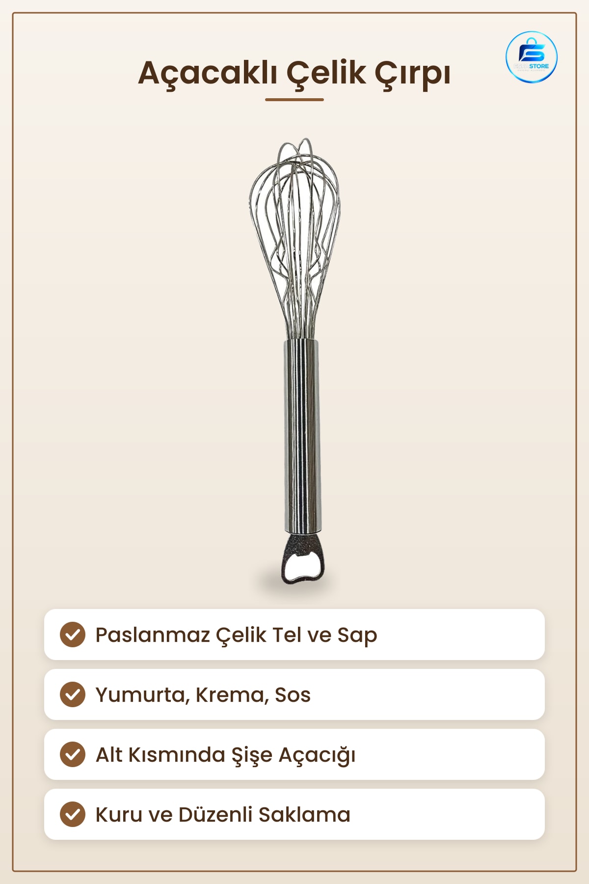 Açacaklı Çelik Çırpı Paslanmaz Mutfak Çırpıcı Yumurta Krema Çırpma Karıştırma Aleti Şişe Açma Pratik