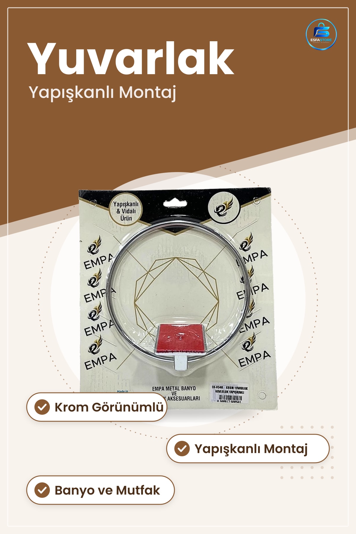 Havluluk Krom Yuvarlak Yapışkanlı Banyo Asısı Mutfak Havlu Tutucu Duvar Aksesuarı Ev Dekor