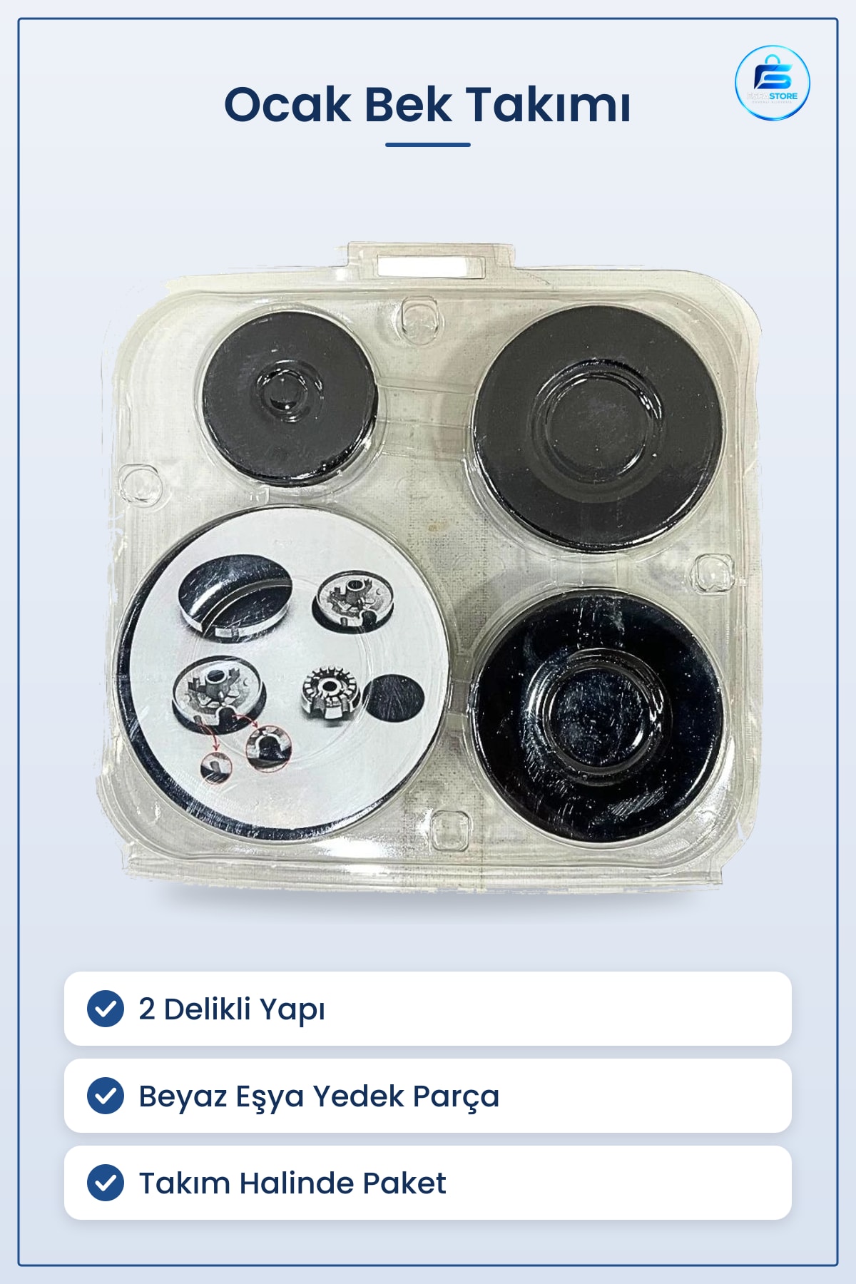 Ocak Bek Takımı 2 Delikli Mutfak Beyaz Eşya Yedek Parça Halinde Paket Kapak ve Tacı