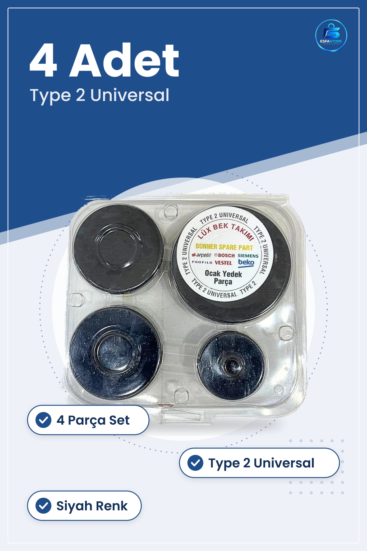 Lüks Ocak Bek Takımı Type 2 Universal 4 Adet Siyah Gaz Ocağı Beyaz Eşya Yedek Parça