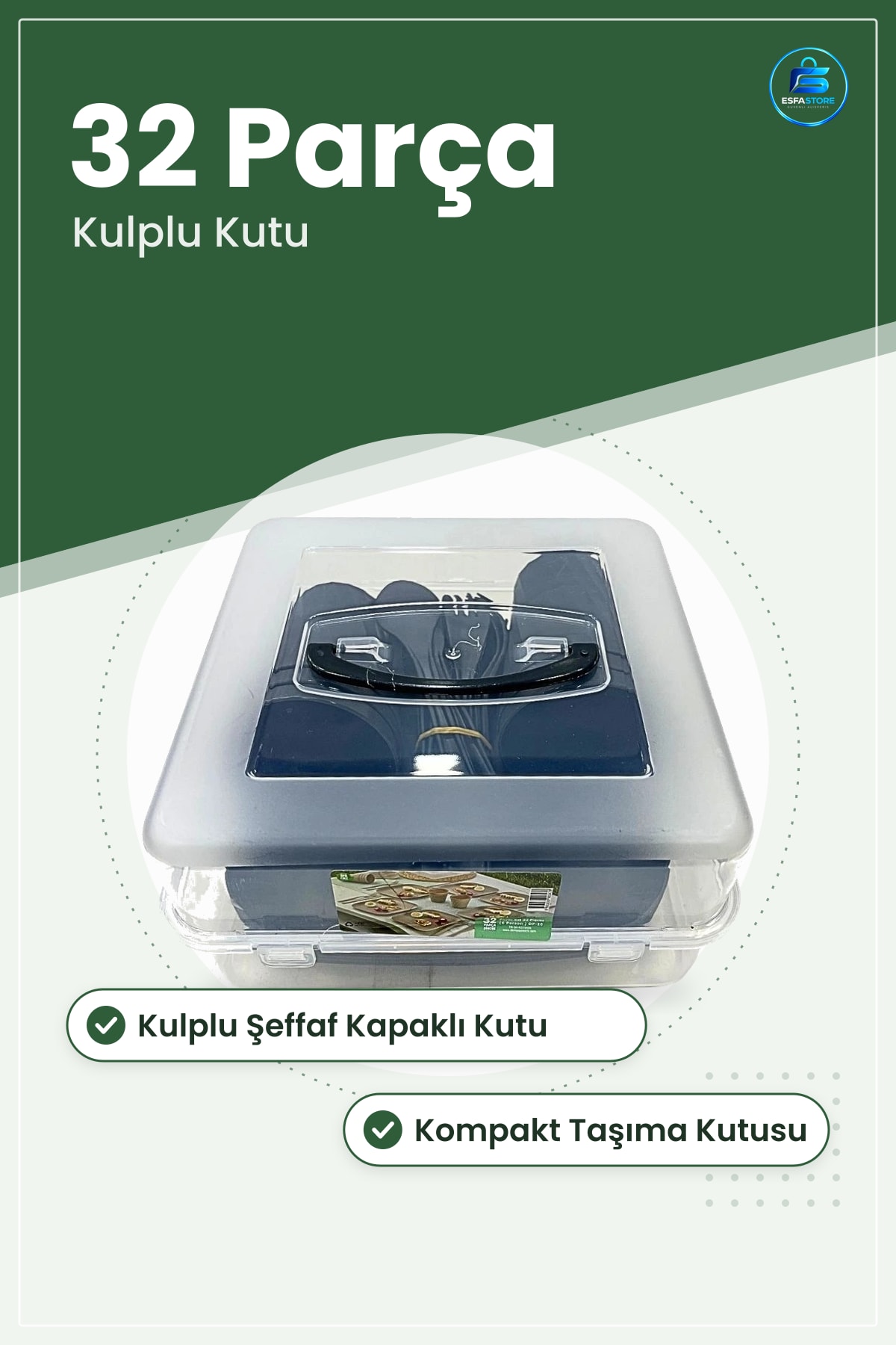Micro Piknik Seti 32 Parça Taşıma Kulplu Şeffaf Kapaklı Kutu Açık Hava Gereçleri Pratik