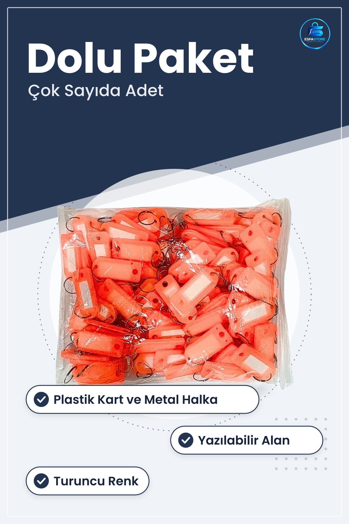 Anahtarlık Yazılı Kart Turuncu Dolu Paket Anahtar Etiketi Plastik Halkalı Ofis Ev Numaralık