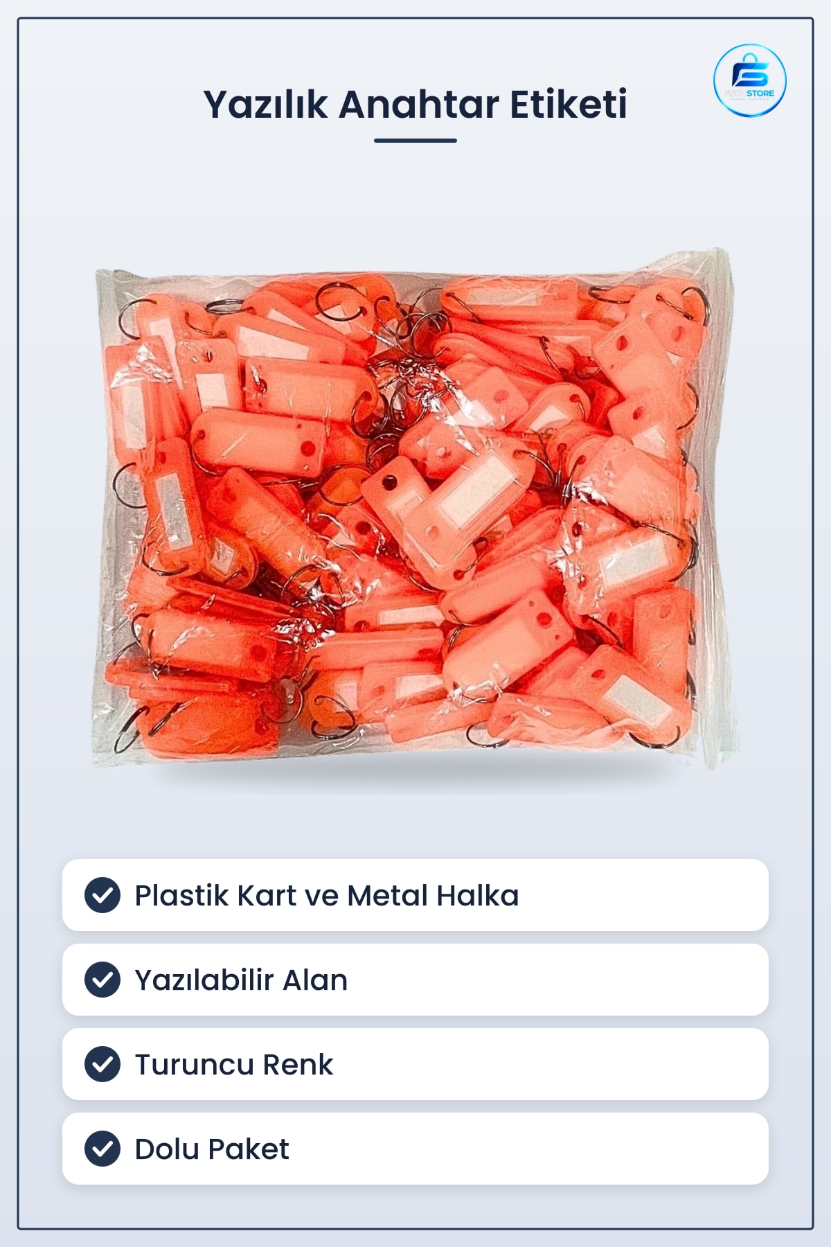 Anahtarlık Yazılı Kart Turuncu Dolu Paket Anahtar Etiketi Plastik Halkalı Ofis Ev Numaralık