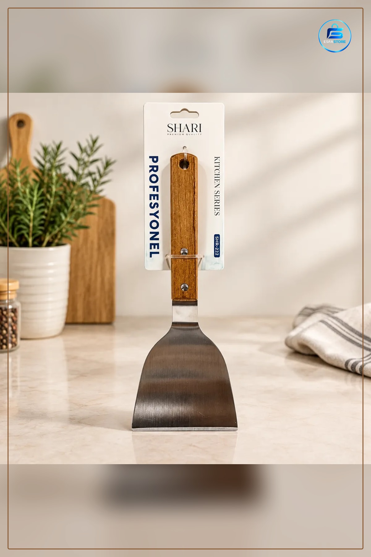 Ahşap Saplı Spatula Paslanmaz Çelik Profesyonel Mutfak Karıştırma Servis Yemek Pişirme Aleti