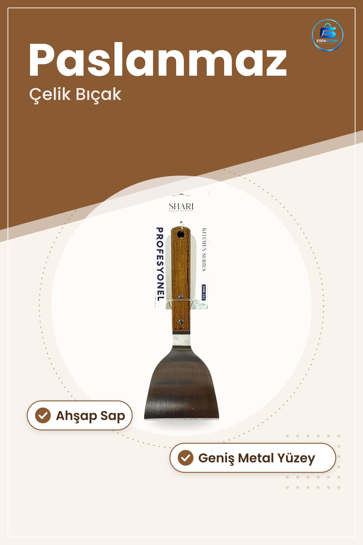 Ahşap Saplı Spatula Paslanmaz Çelik Profesyonel Mutfak Karıştırma Servis Yemek Pişirme Aleti
