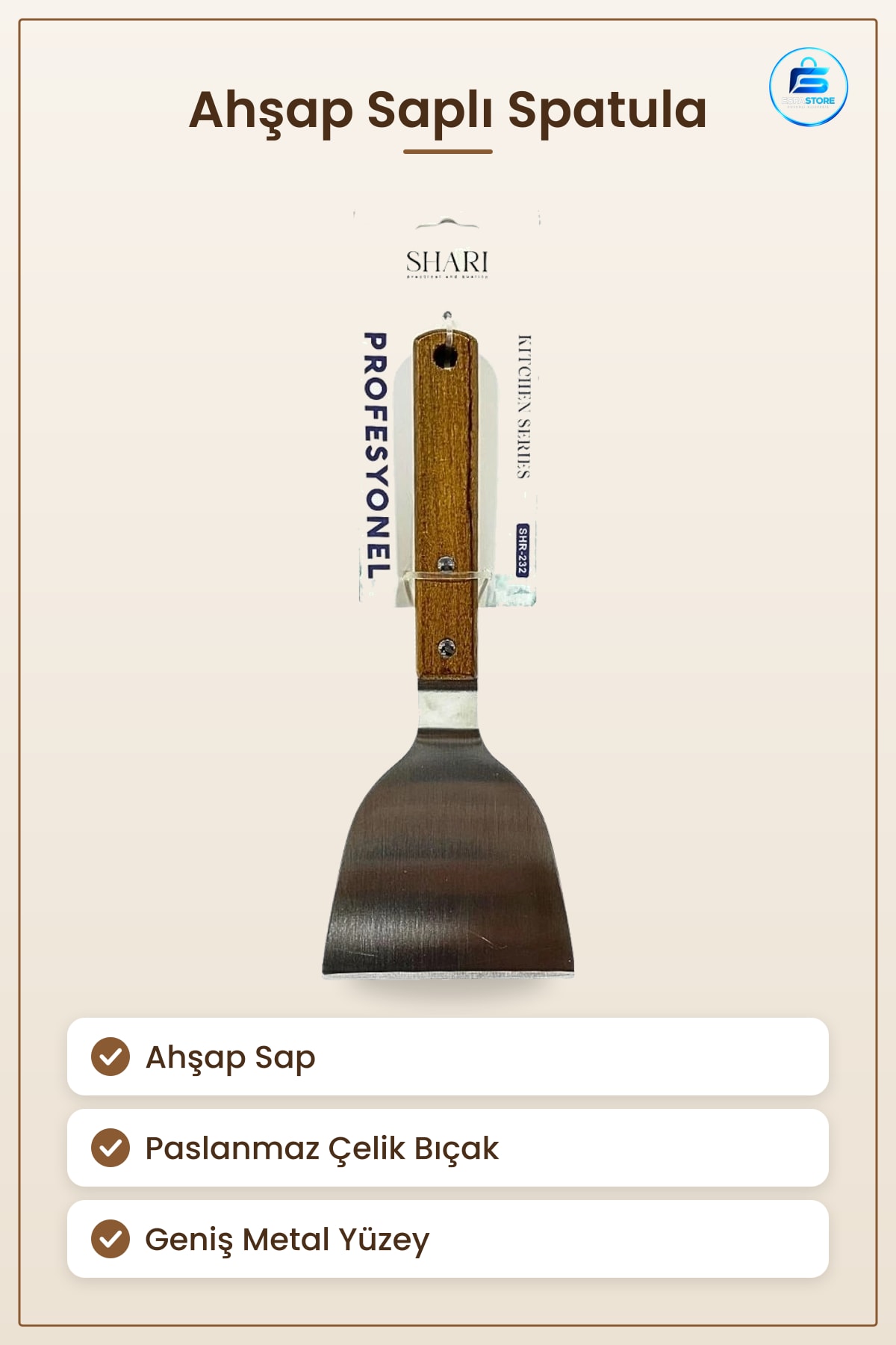 Ahşap Saplı Spatula Paslanmaz Çelik Profesyonel Mutfak Karıştırma Servis Yemek Pişirme Aleti