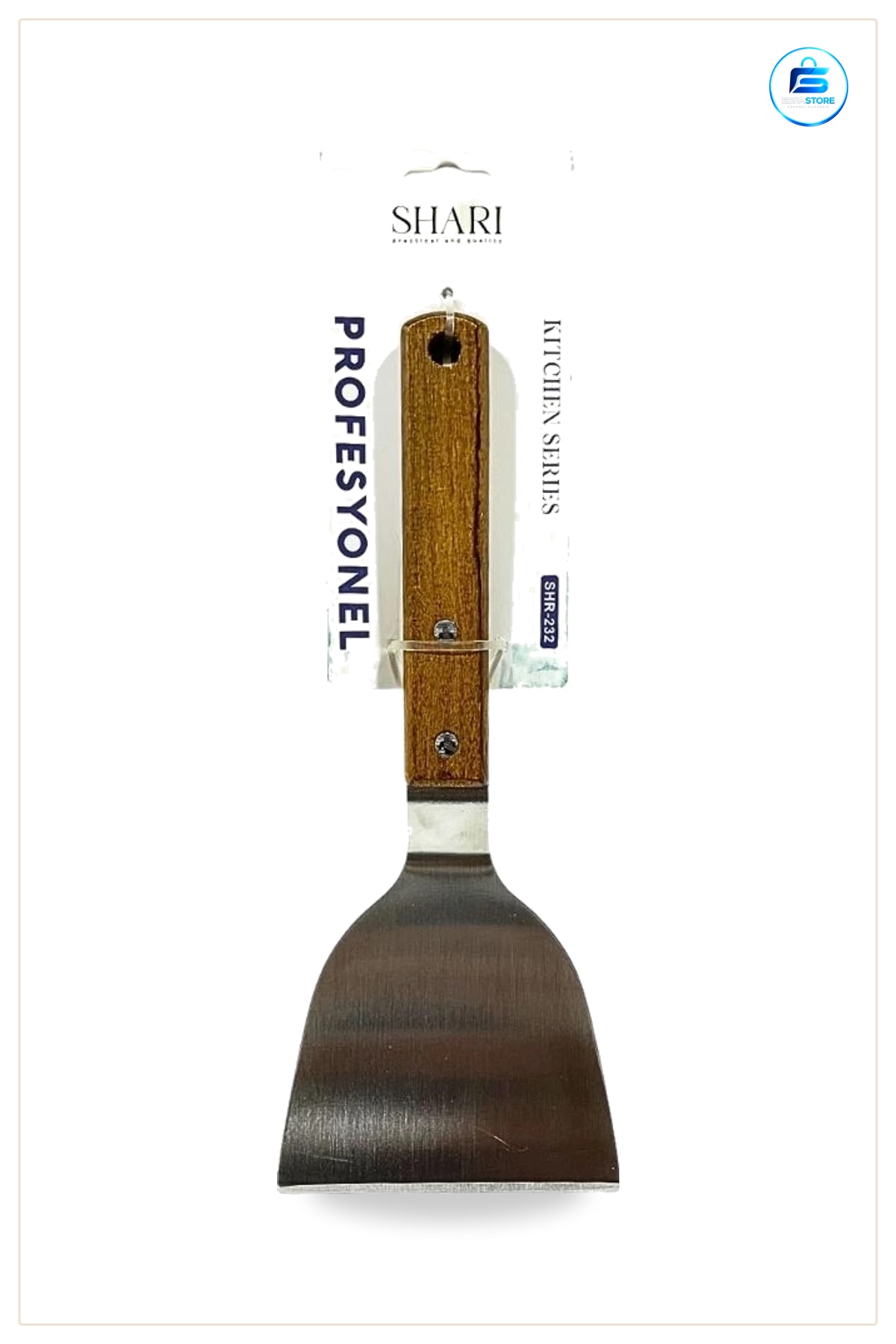 Ahşap Saplı Spatula Paslanmaz Çelik Profesyonel Mutfak Karıştırma Servis Yemek Pişirme Aleti