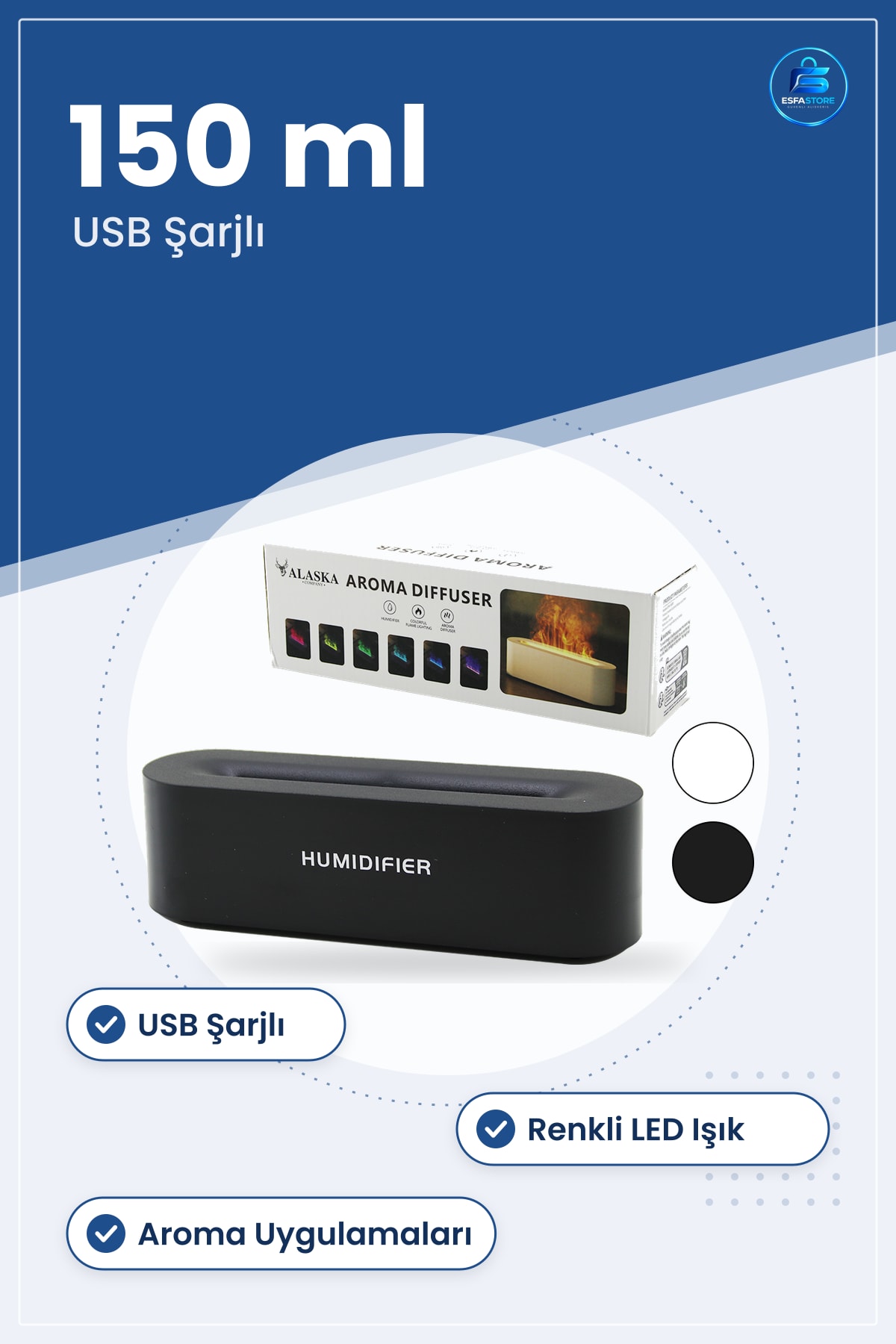 Hava Nemlendirici 150 ml USB Dikdörtgen Renkli LED Aroma Diffüzer Ev Ofis Yatak Odası