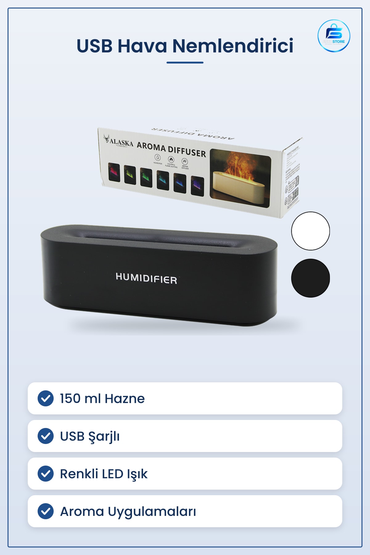 Hava Nemlendirici 150 ml USB Dikdörtgen Renkli LED Aroma Diffüzer Ev Ofis Yatak Odası