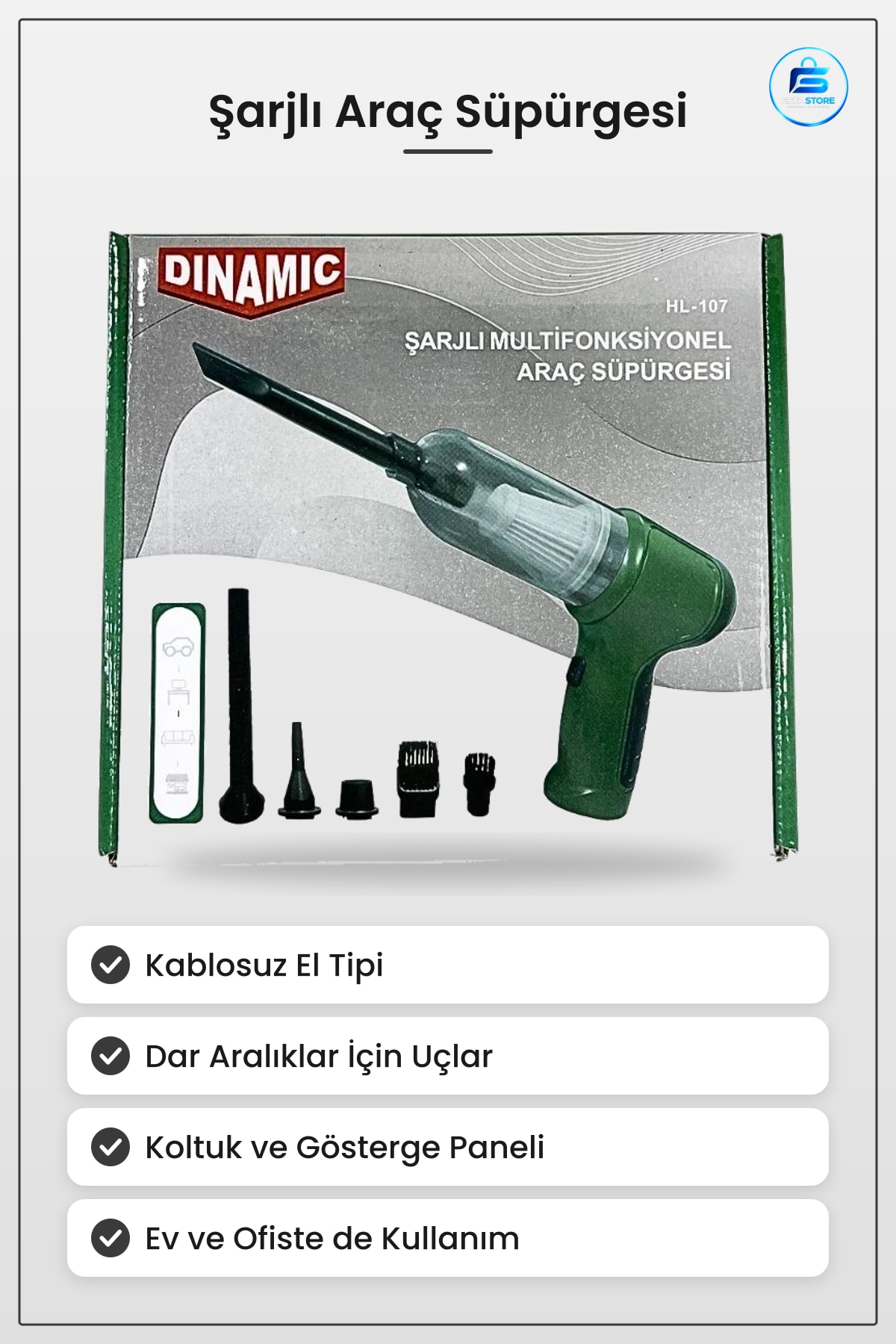 Şarjlı Araç Süpürgesi Multifonksiyonel Oto İç Temizlik Kablosuz El Tipi Aksesuarlı Ofis