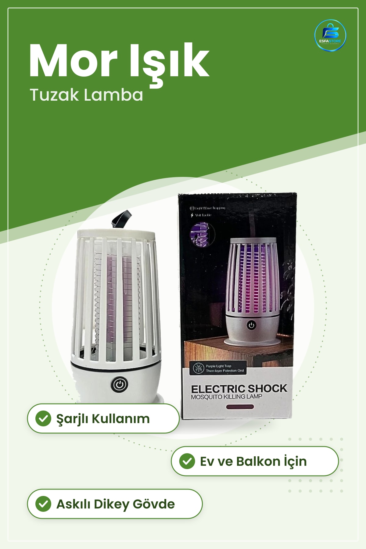Şarjlı Sinek Savar Haşere İlacı Mor Işıklı Elektrikli Tuzak Lamba Ev Balkon Kullanımı