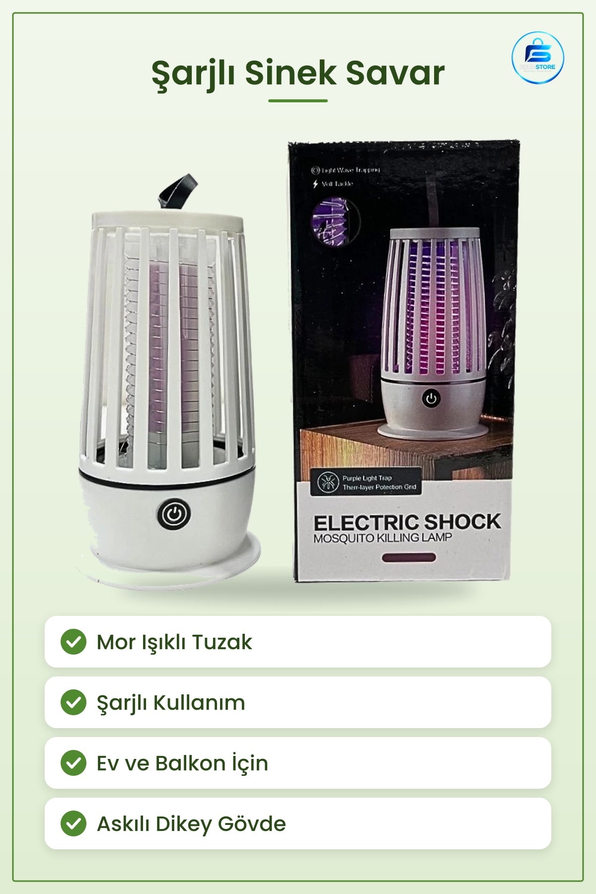 Şarjlı Sinek Savar Haşere İlacı Mor Işıklı Elektrikli Tuzak Lamba Ev Balkon Kullanımı