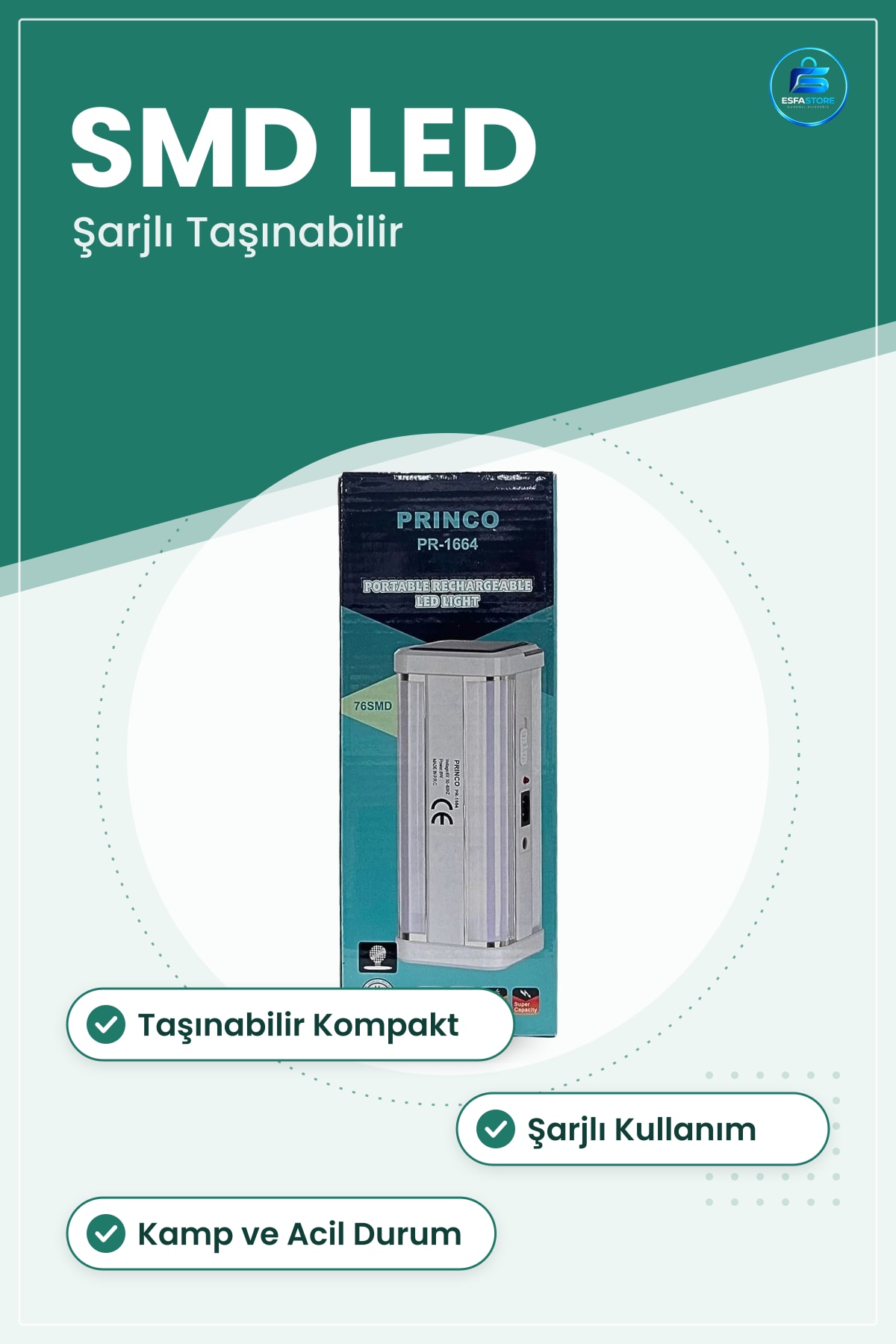 El Feneri Şarjlı LED Taşınabilir Kamp Aydınlatma Acil Durum Işığı Portatif Çok Amaçlı Kolay Taşıma