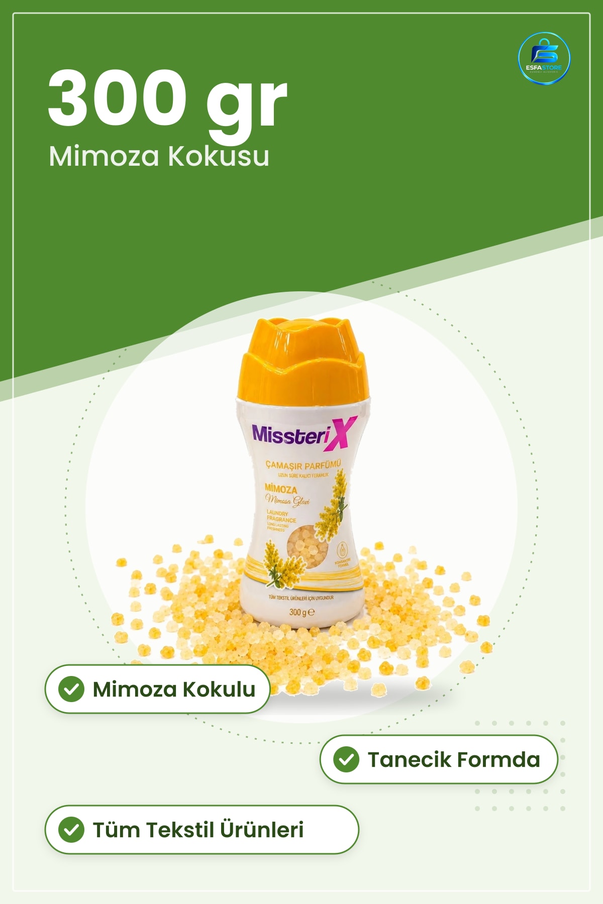Çamaşır Parfümü Mimoza 300 gr Uzun Süre Kalıcı Ferahlık Konsantre Formül Tüm Tekstil Ürünleri