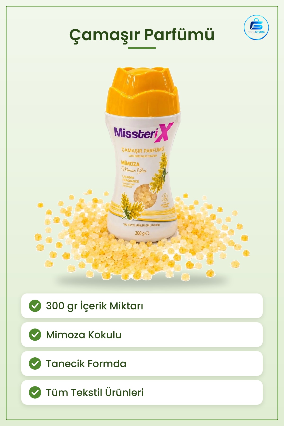 Çamaşır Parfümü Mimoza 300 gr Uzun Süre Kalıcı Ferahlık Konsantre Formül Tüm Tekstil Ürünleri