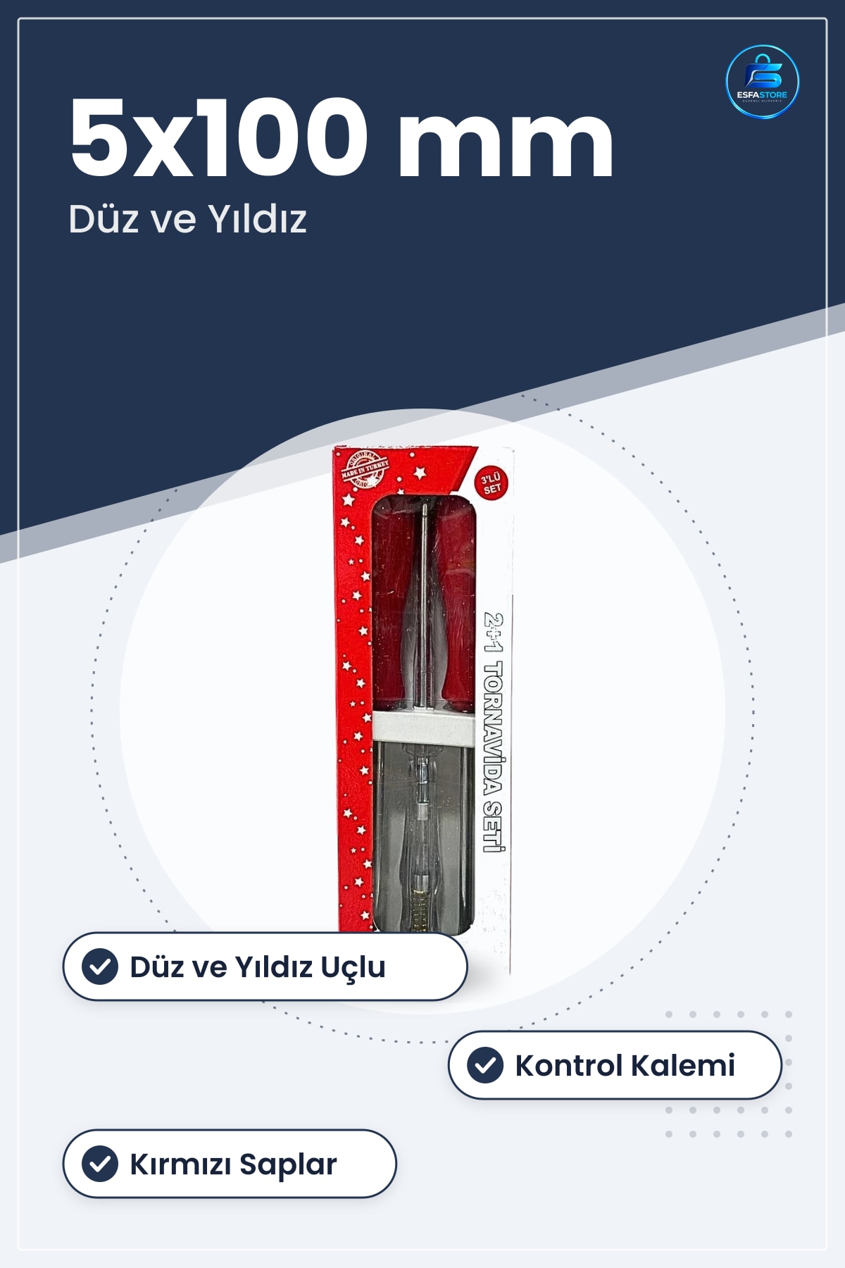 2+1 Tornavida Seti Düz Yıldız Uçlu Kontrol Kalemi Manuel El Aleti Bakım Tamir Montaj Hırdavat