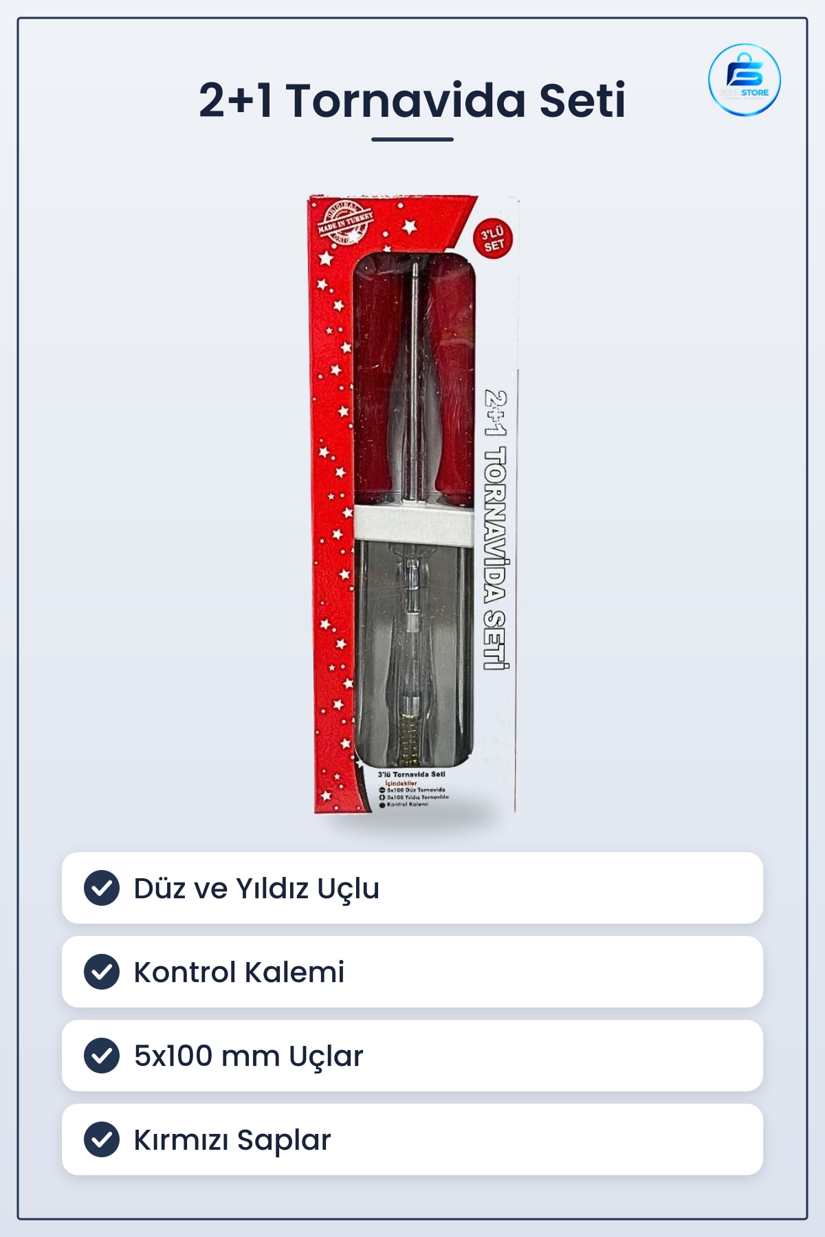 2+1 Tornavida Seti Düz Yıldız Uçlu Kontrol Kalemi Manuel El Aleti Bakım Tamir Montaj Hırdavat