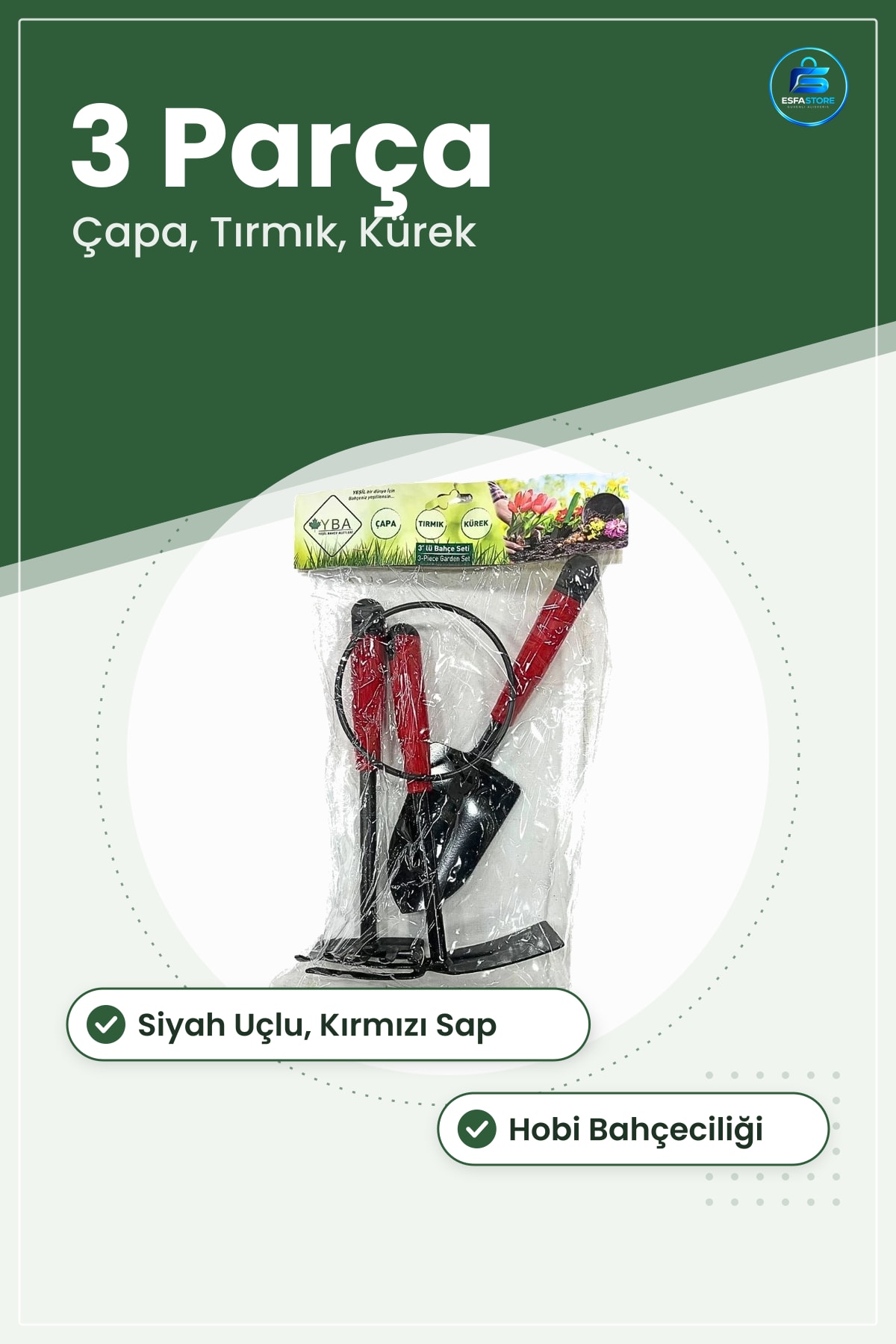 Bahçe El Aleti Seti 3 Parça Çapa Tırmık Kürek Kırmızı Saplı Hobi Bahçecilik Ekipmanı