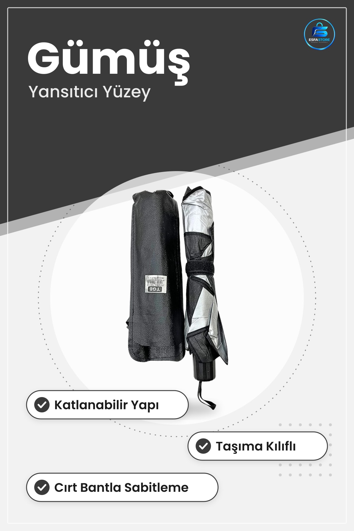 Araç Şemsiyesi Oto Güneşlik Katlanabilir Gümüş Yansıtıcı Güneş Koruyucu Taşıma Kılıflı